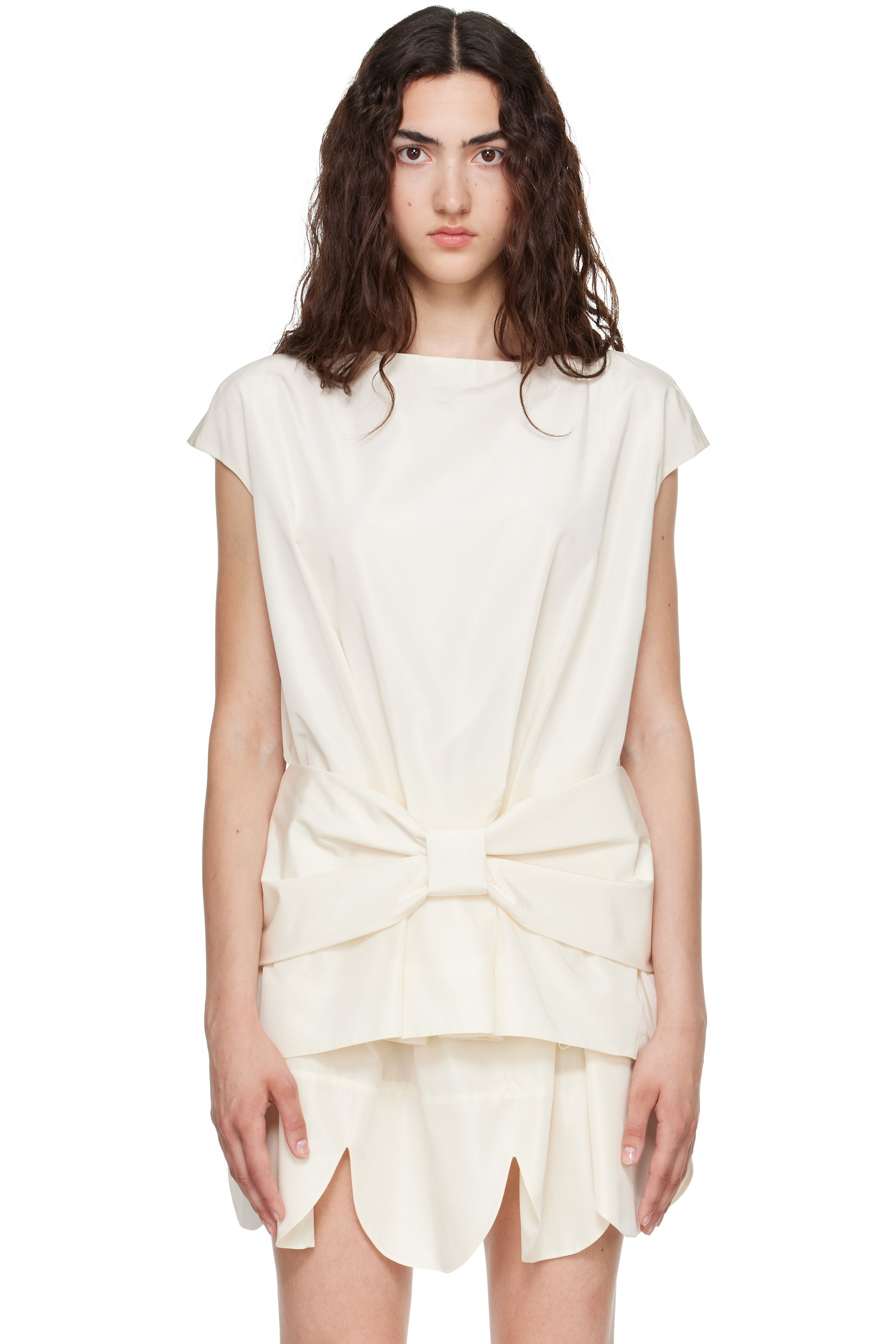 Simone Rocha - Off-White Boxy Peplum Bow Detail Blouse