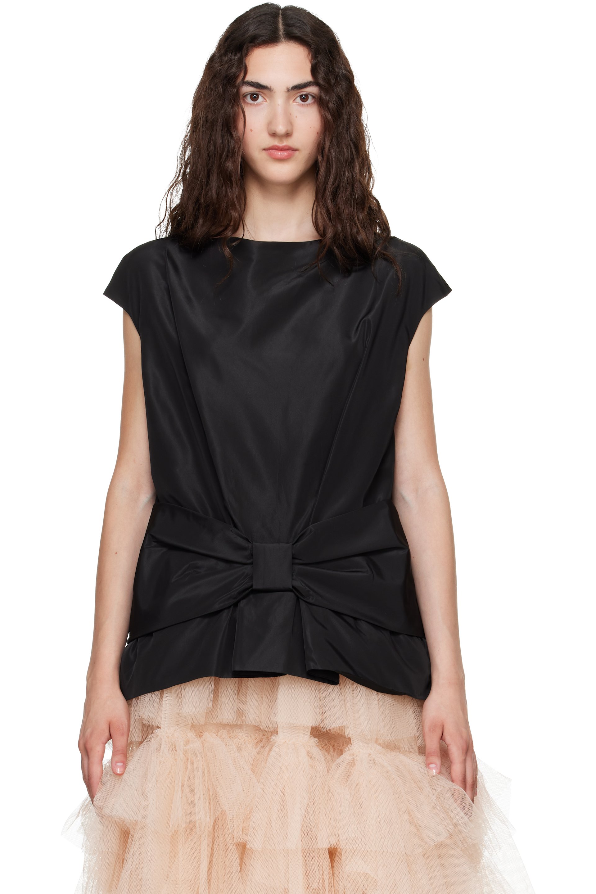 Simone Rocha - Black Boxy Peplum Bow Detail Blouse