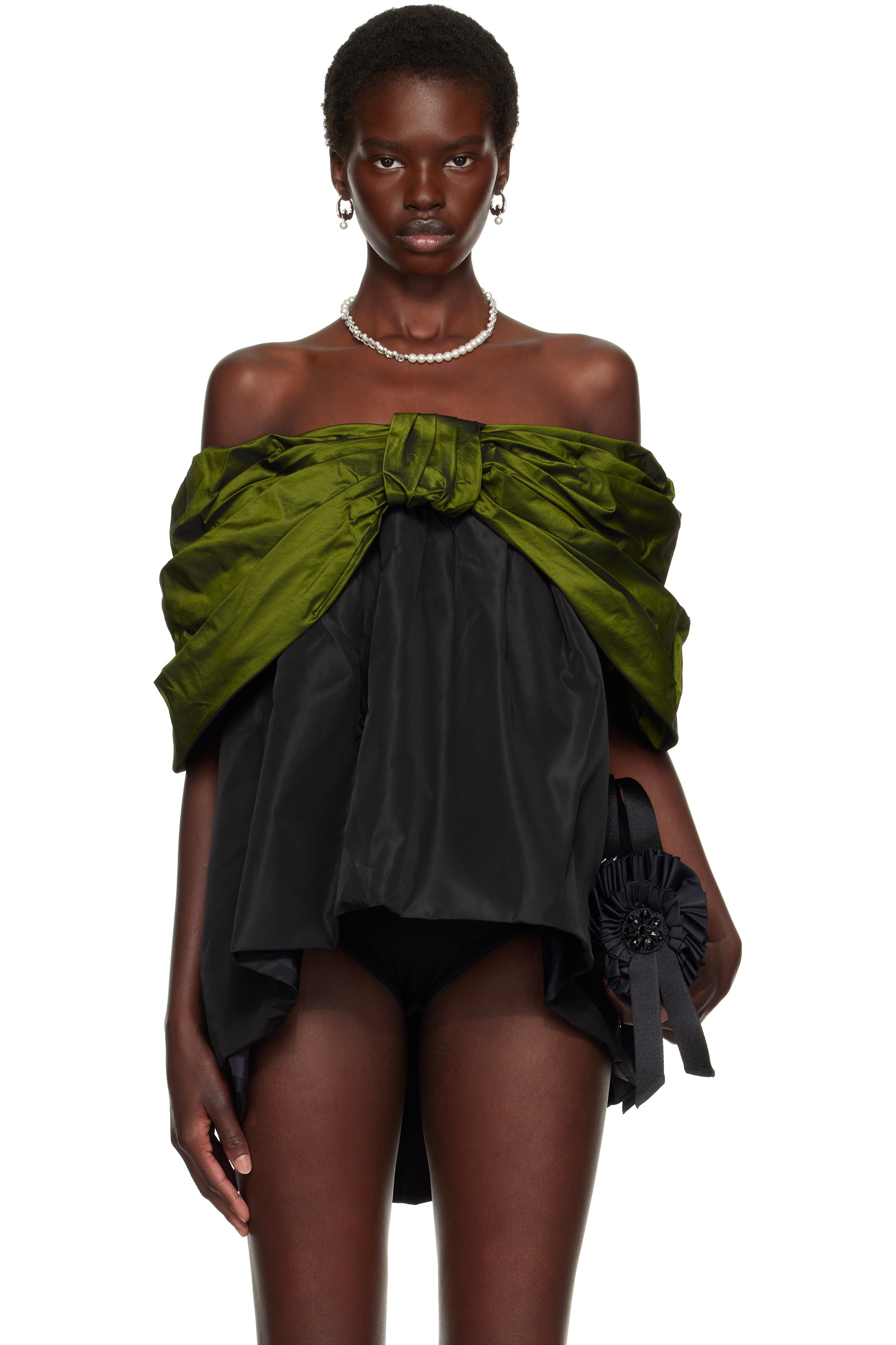 Simone Rocha - Khaki & Black Gathered Bow Top