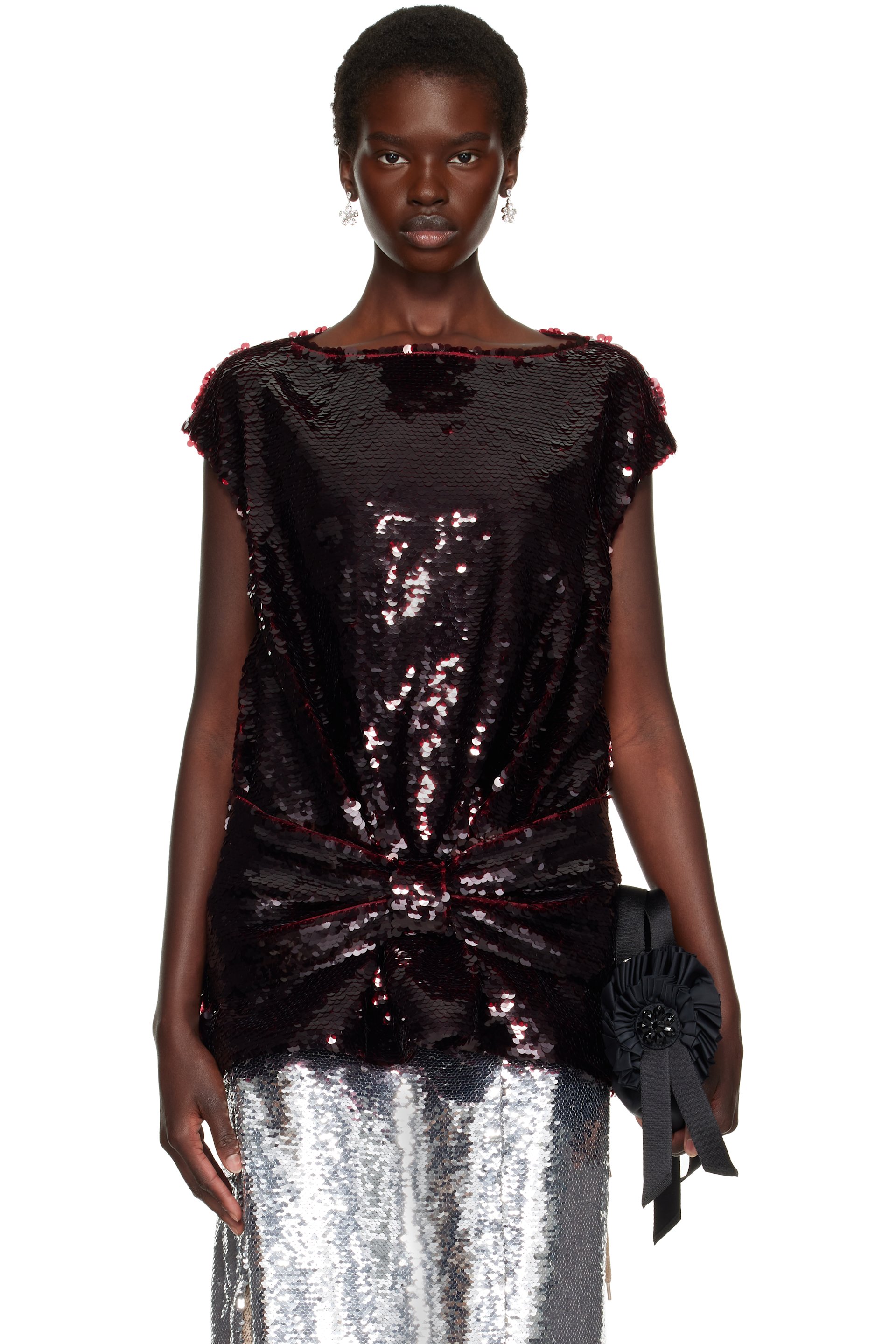 Simone Rocha - Burgundy Boxy Peplum Bow Detail Top