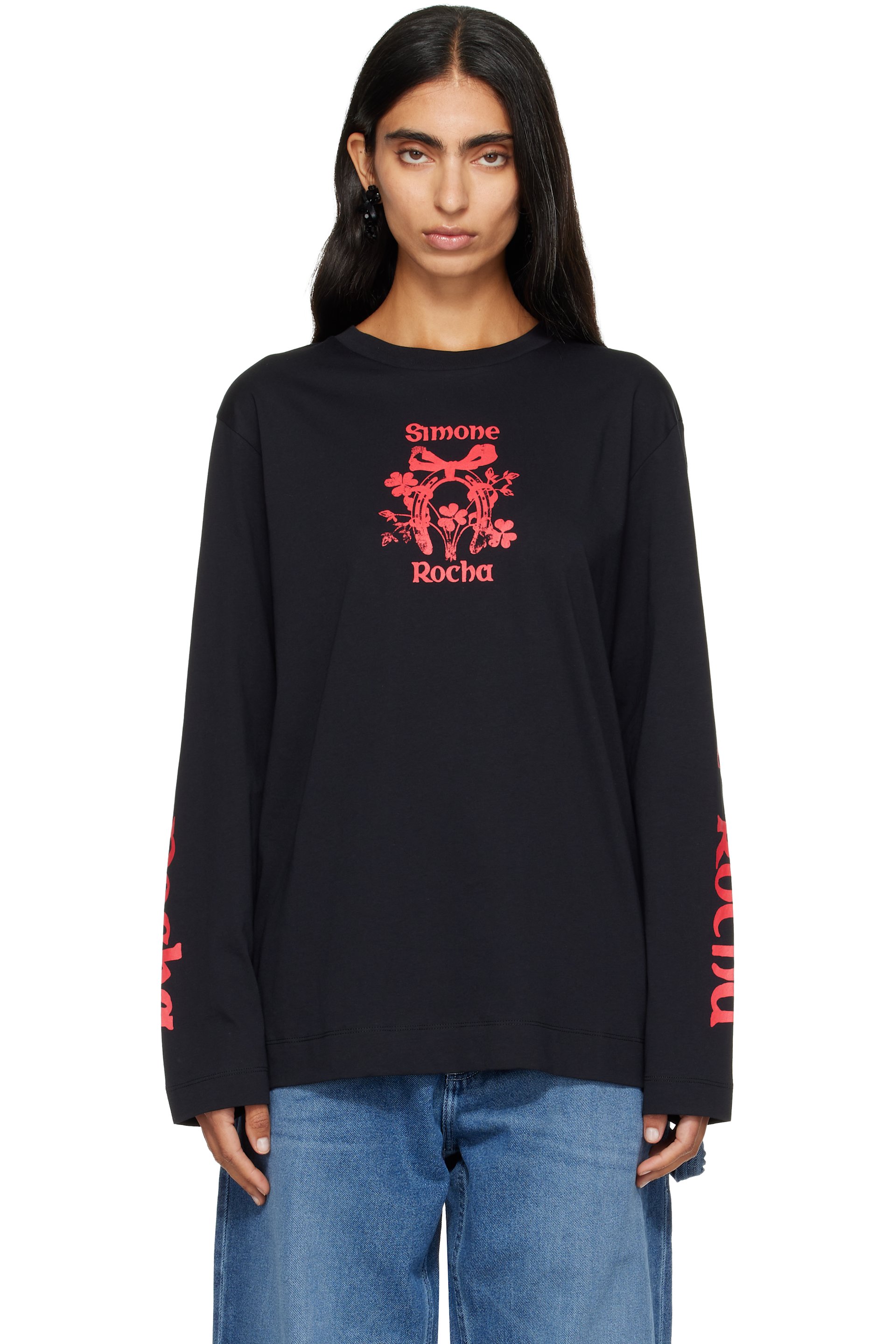 Simone Rocha - Black 'Coming Up Roses' Print Long Sleeve T-shirt