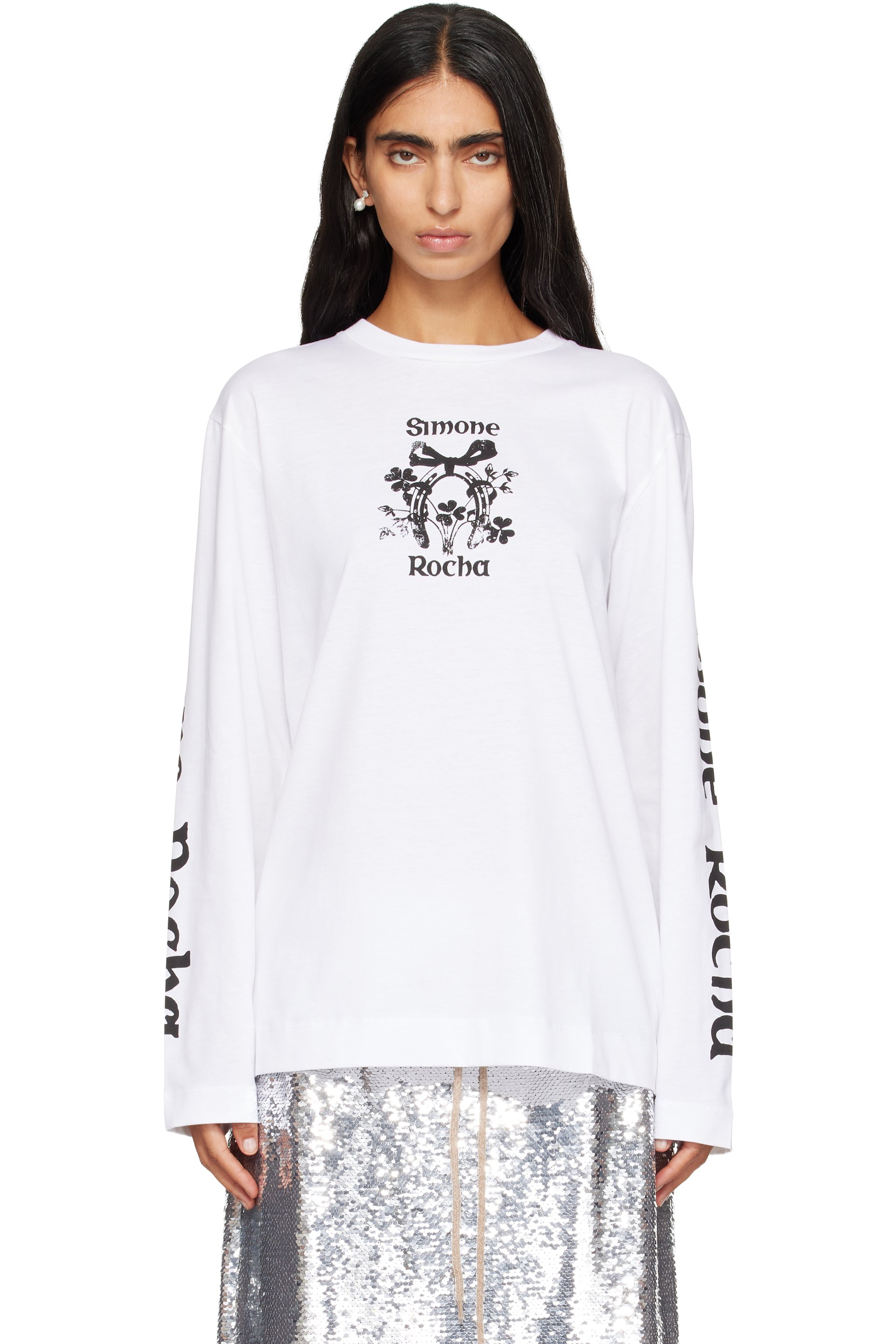 Simone Rocha - White 'Coming Up Roses' Print Long Sleeve T-shirt