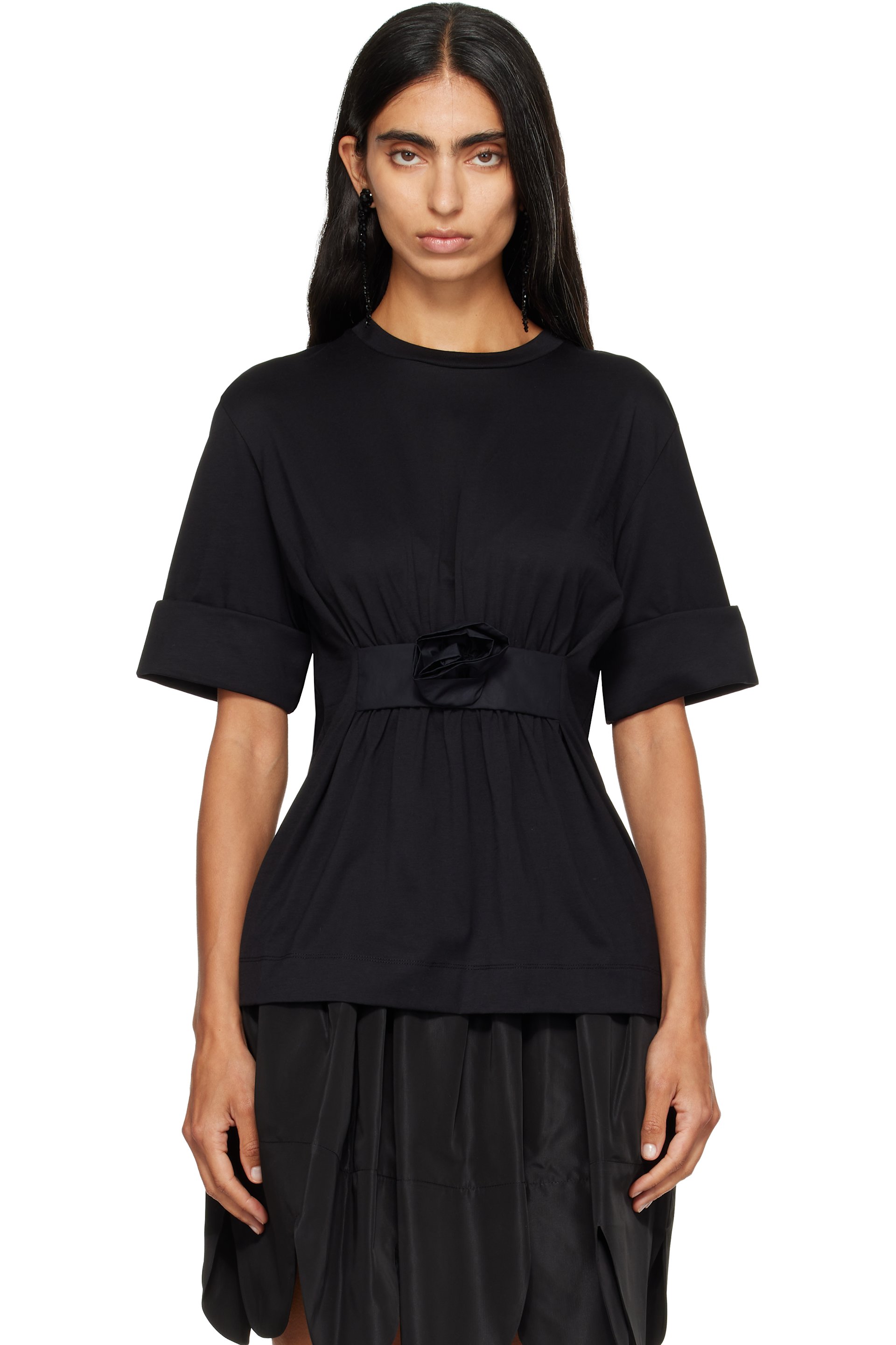 Simone Rocha - Black Gathered Rose Wire Sleeve Boy T-shirt