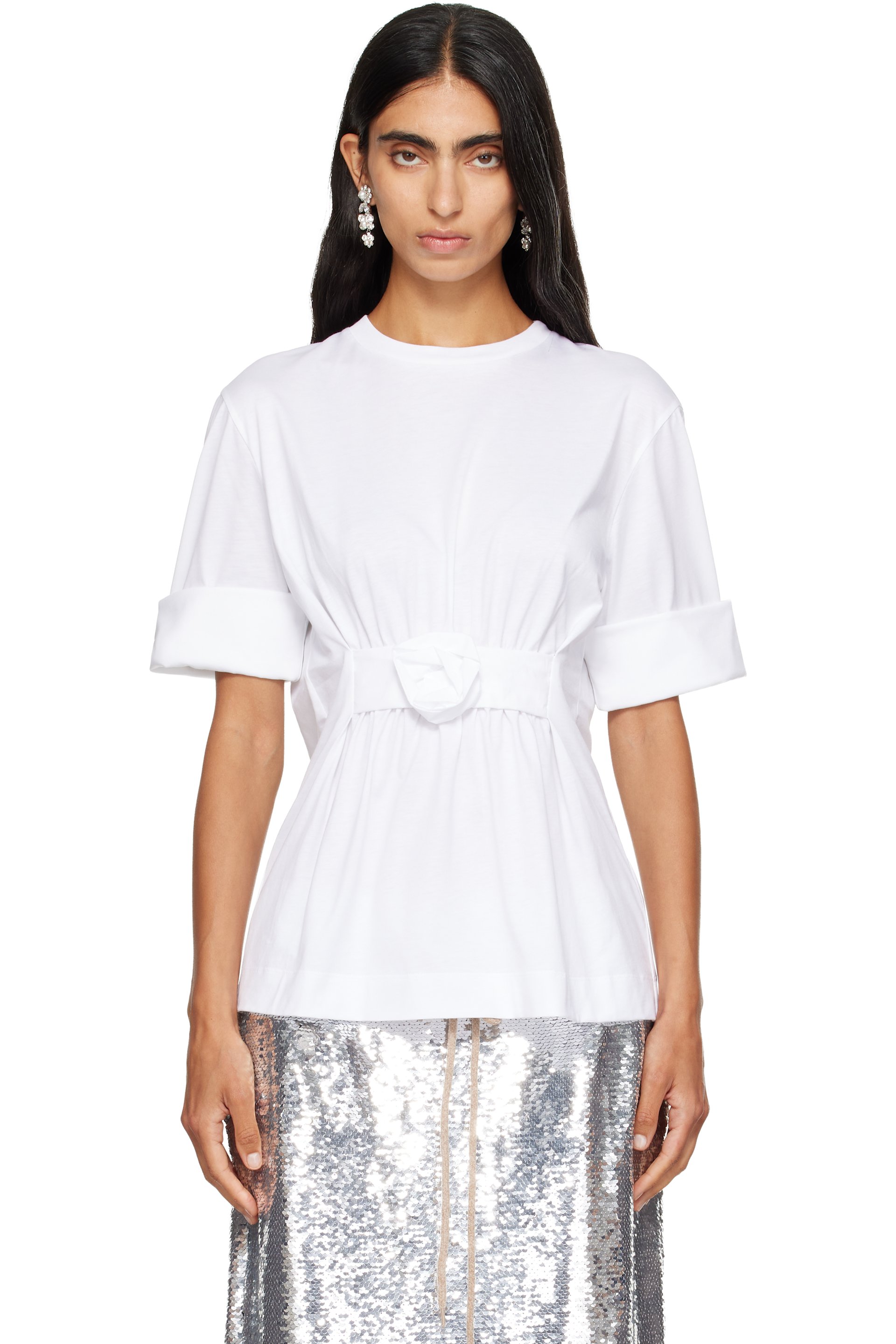 Simone Rocha - White Gathered Rose Wire Sleeve Boy T-shirt