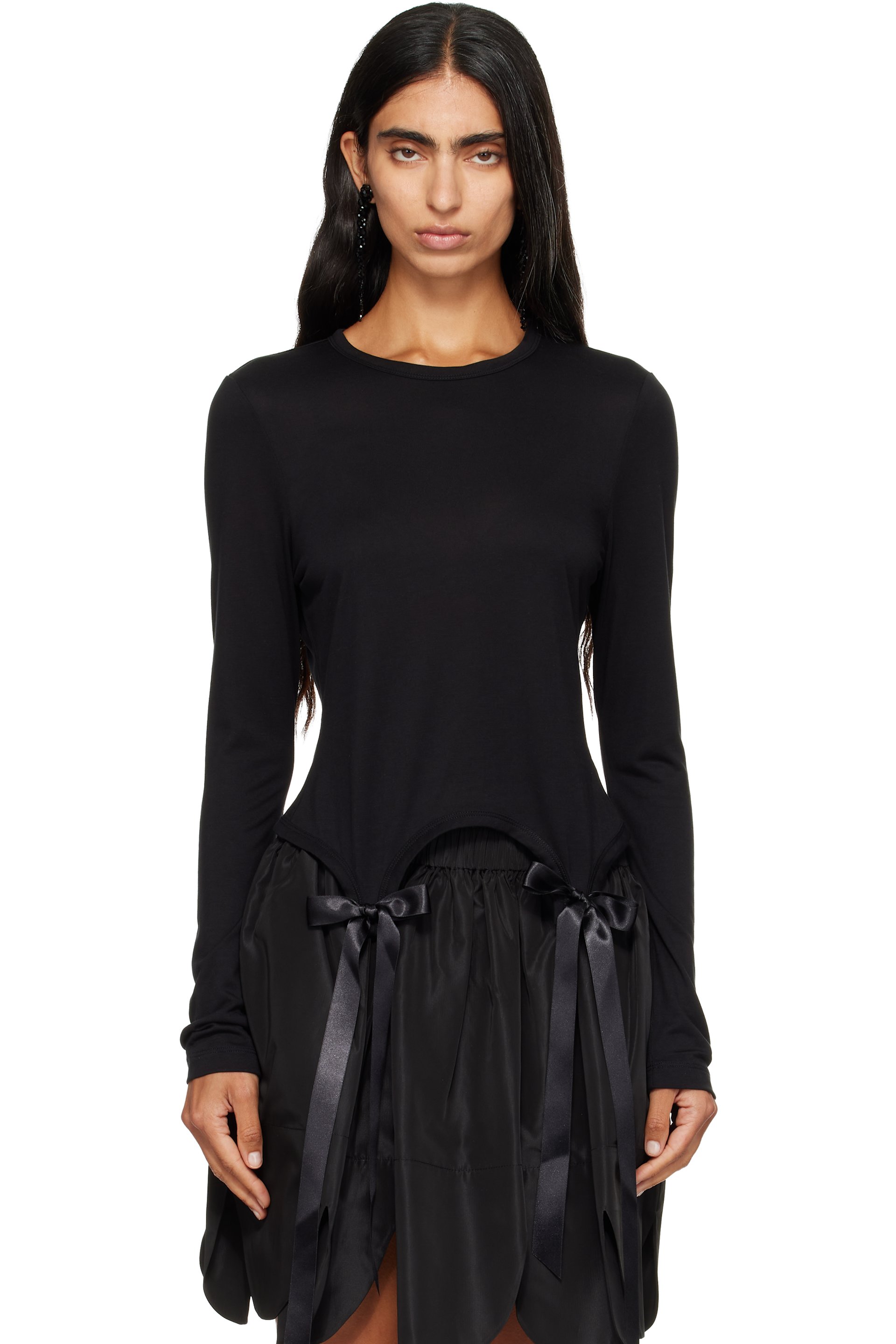 Simone Rocha - Black Bow Tail Easy Long Sleeve T-shirt