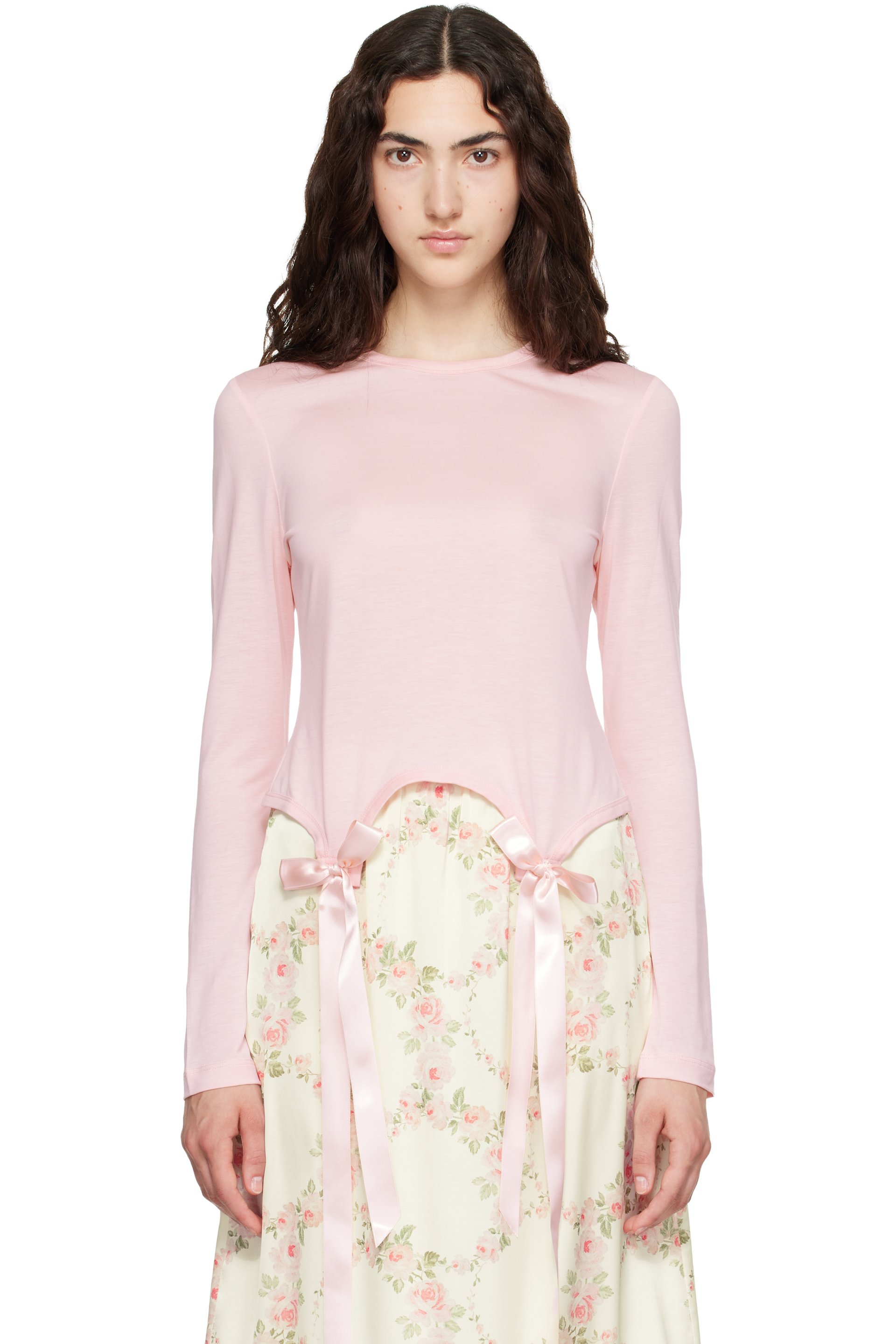 Simone Rocha - Pink Bow Tail Easy Long Sleeve T-shirt