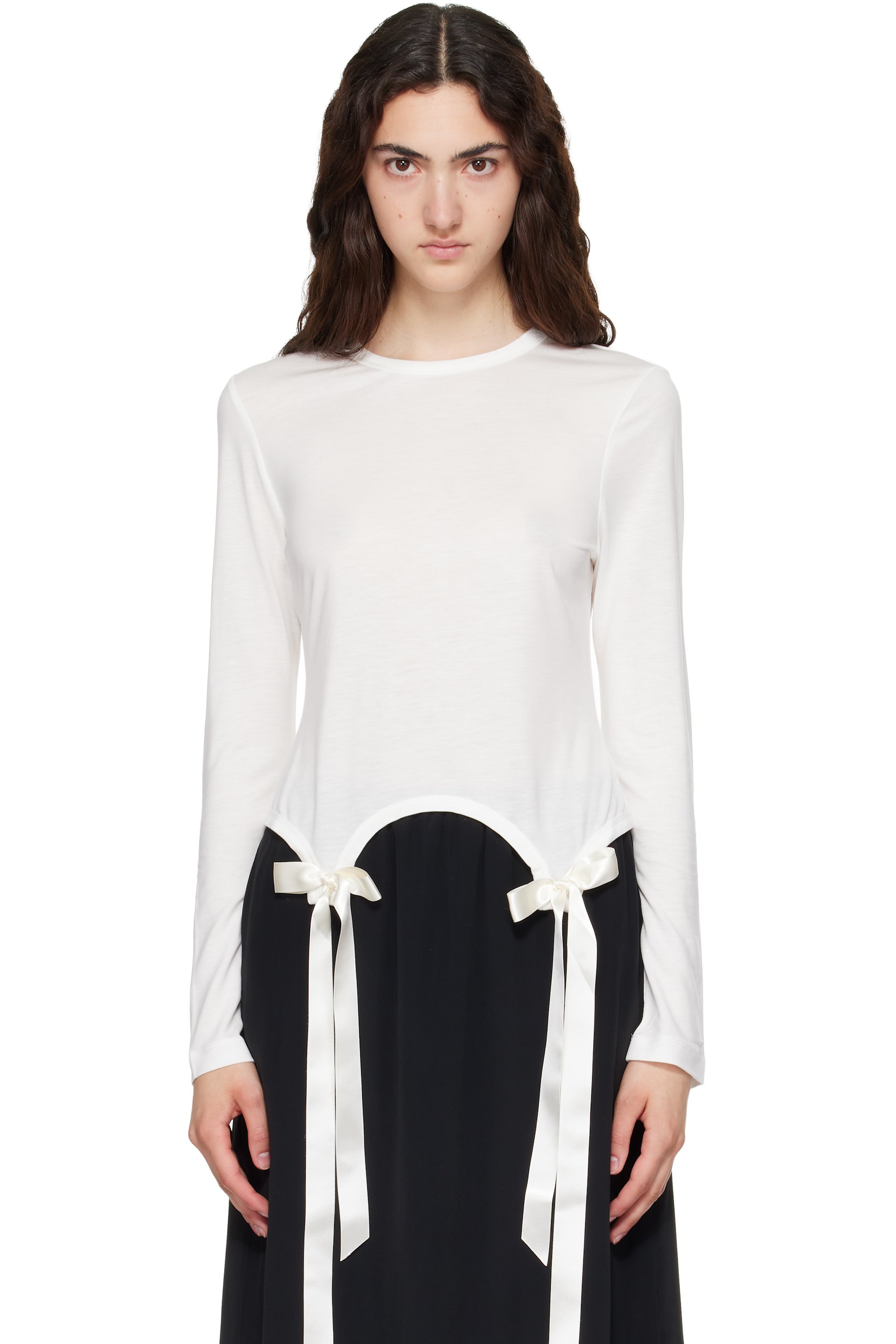 Simone Rocha - T-shirt à manches longues blanc à boucles prolongées