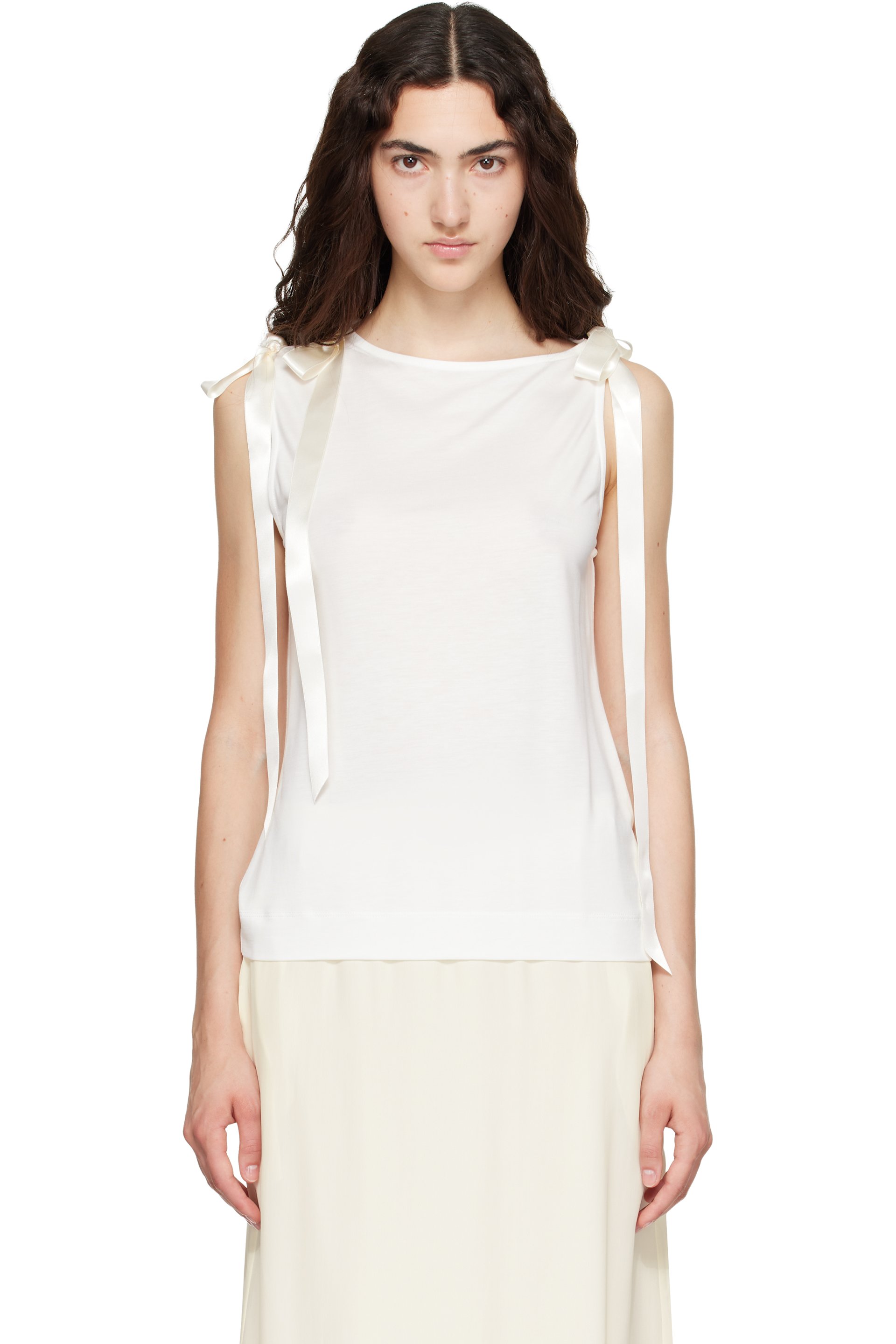 Simone Rocha - White Bow Ribbon Tail Tank Top