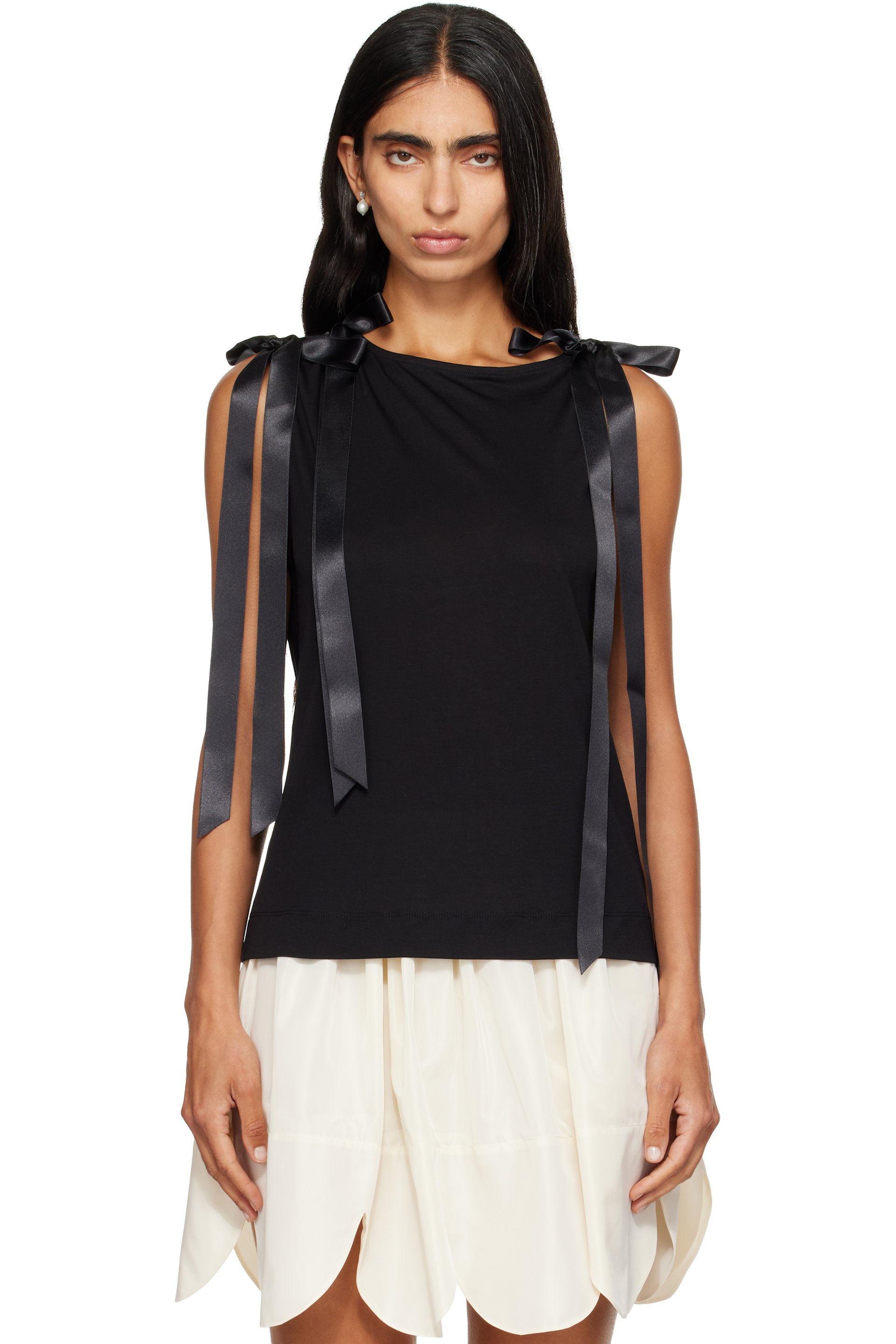 Simone Rocha - Black Bow Tail Easy Tank Top