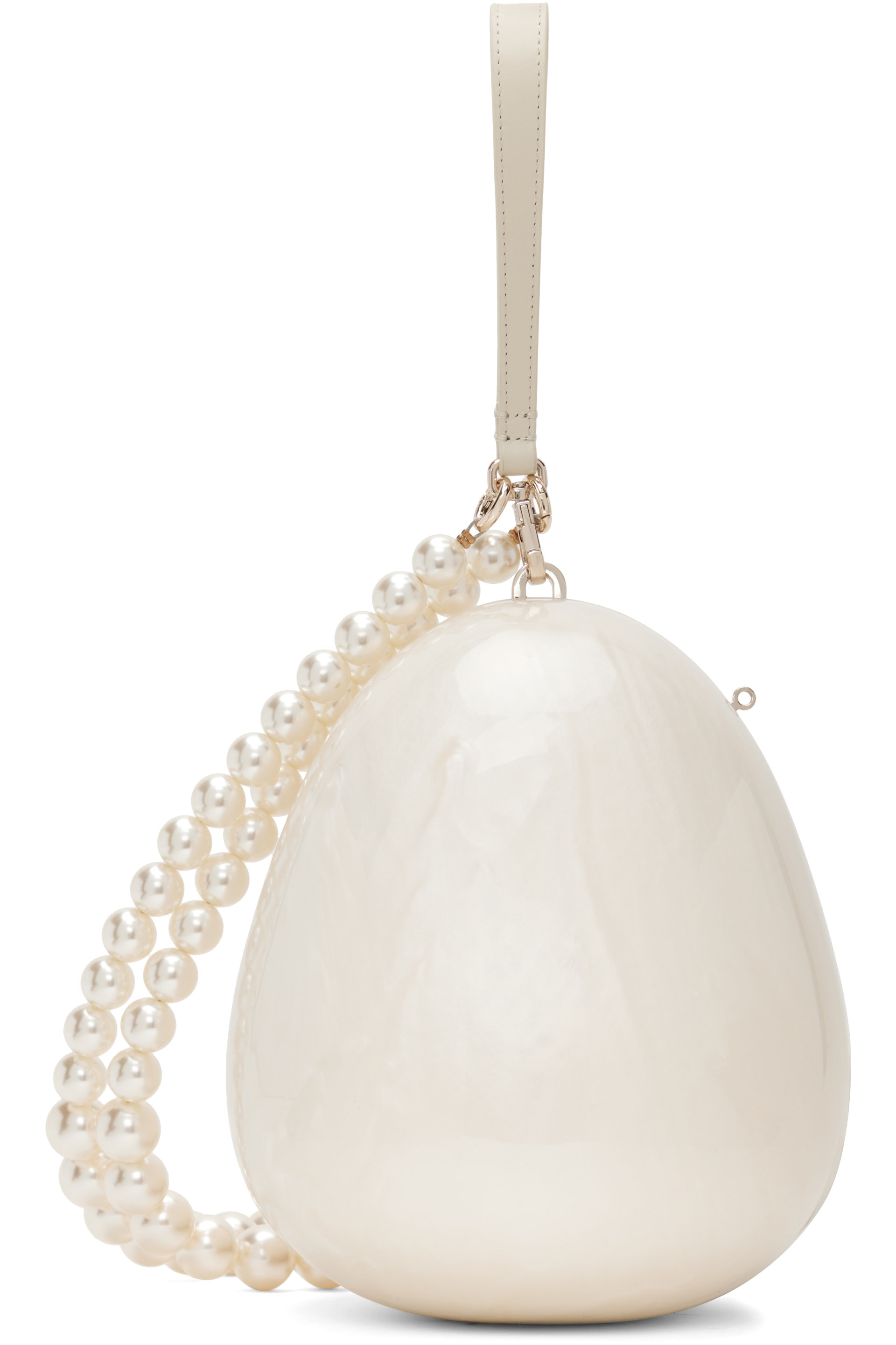 Simone Rocha - Grand sac en forme d'œuf blanc cassé à bandoulière perlée