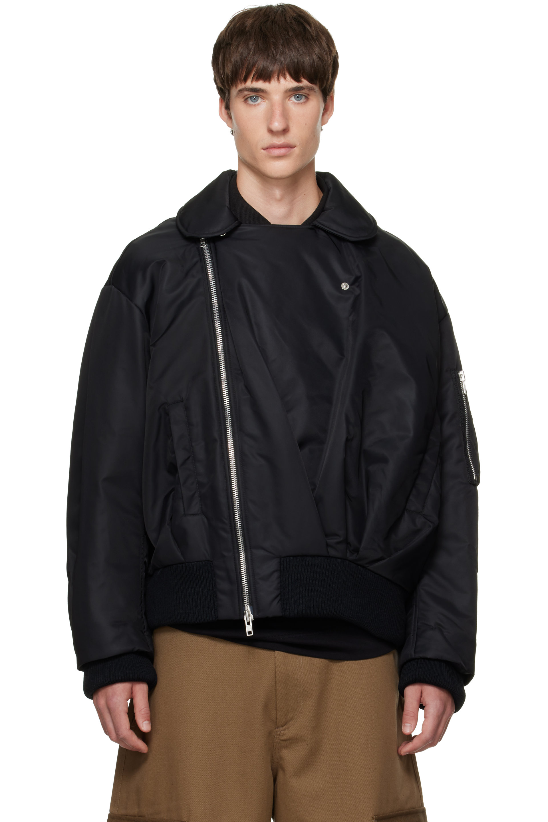 Simone Rocha - Blouson aviateur drapé noir à glissière