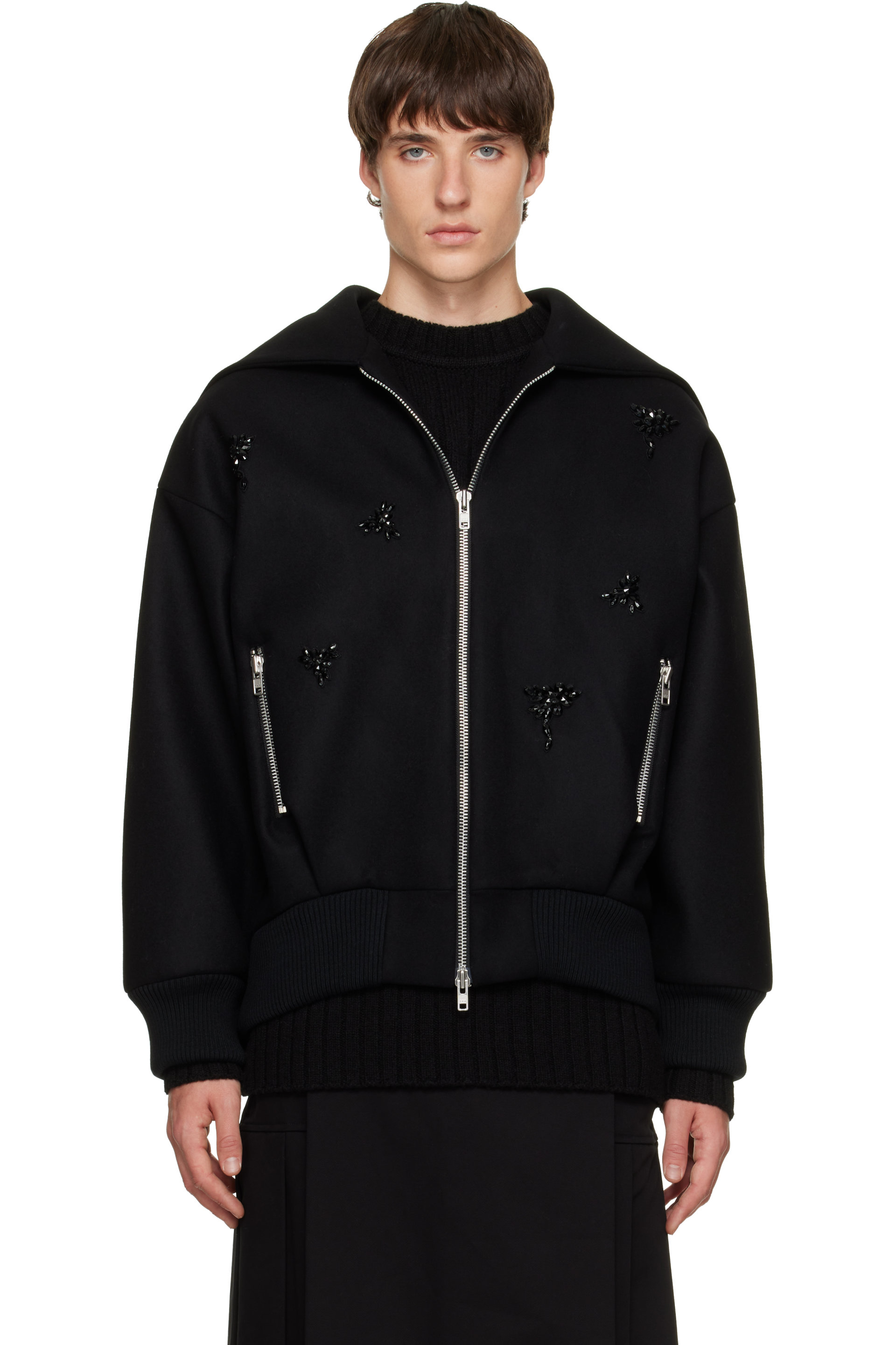 Simone Rocha - Black Embellished Oversized Split Hood Jacket