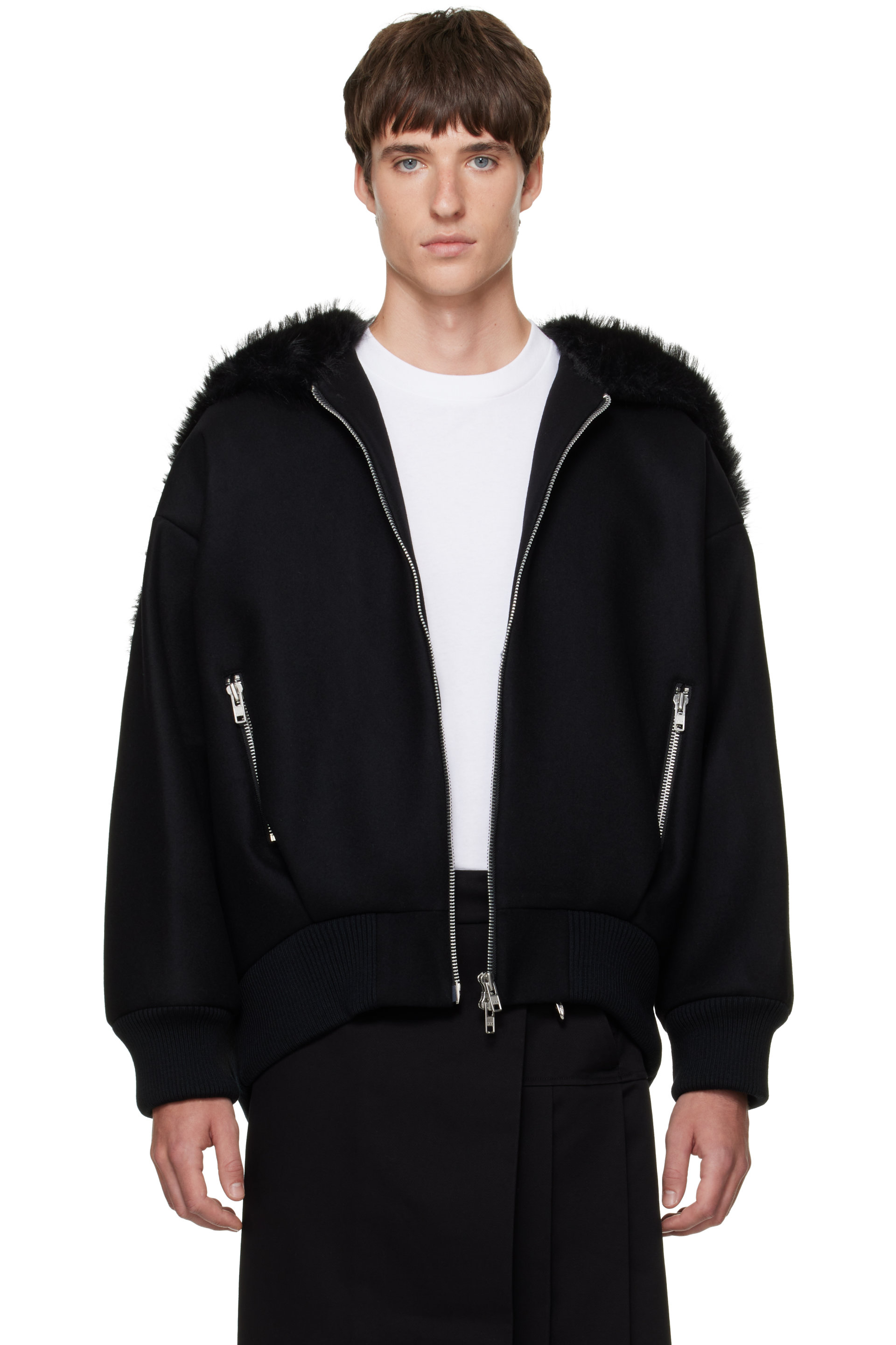 Simone Rocha - Black Split Faux-Fur Hood Jacket