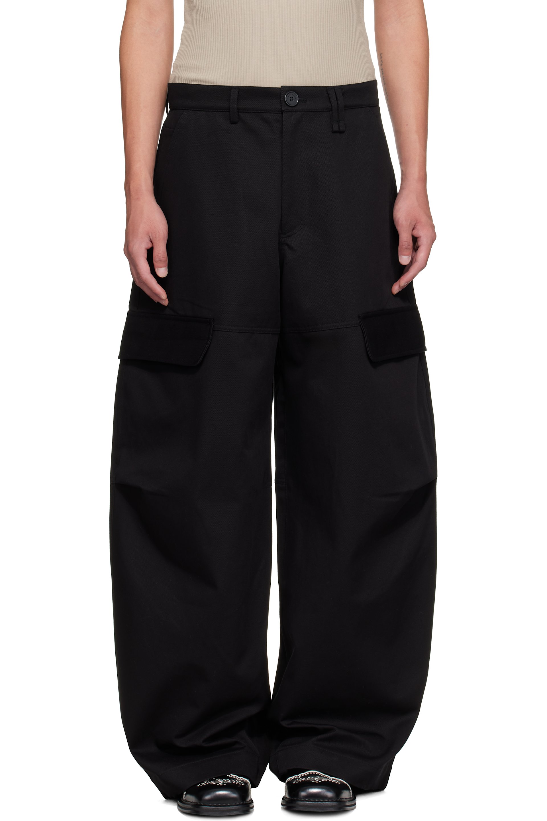 Simone Rocha - Black Balloon Knee Pleat Cargo Pants