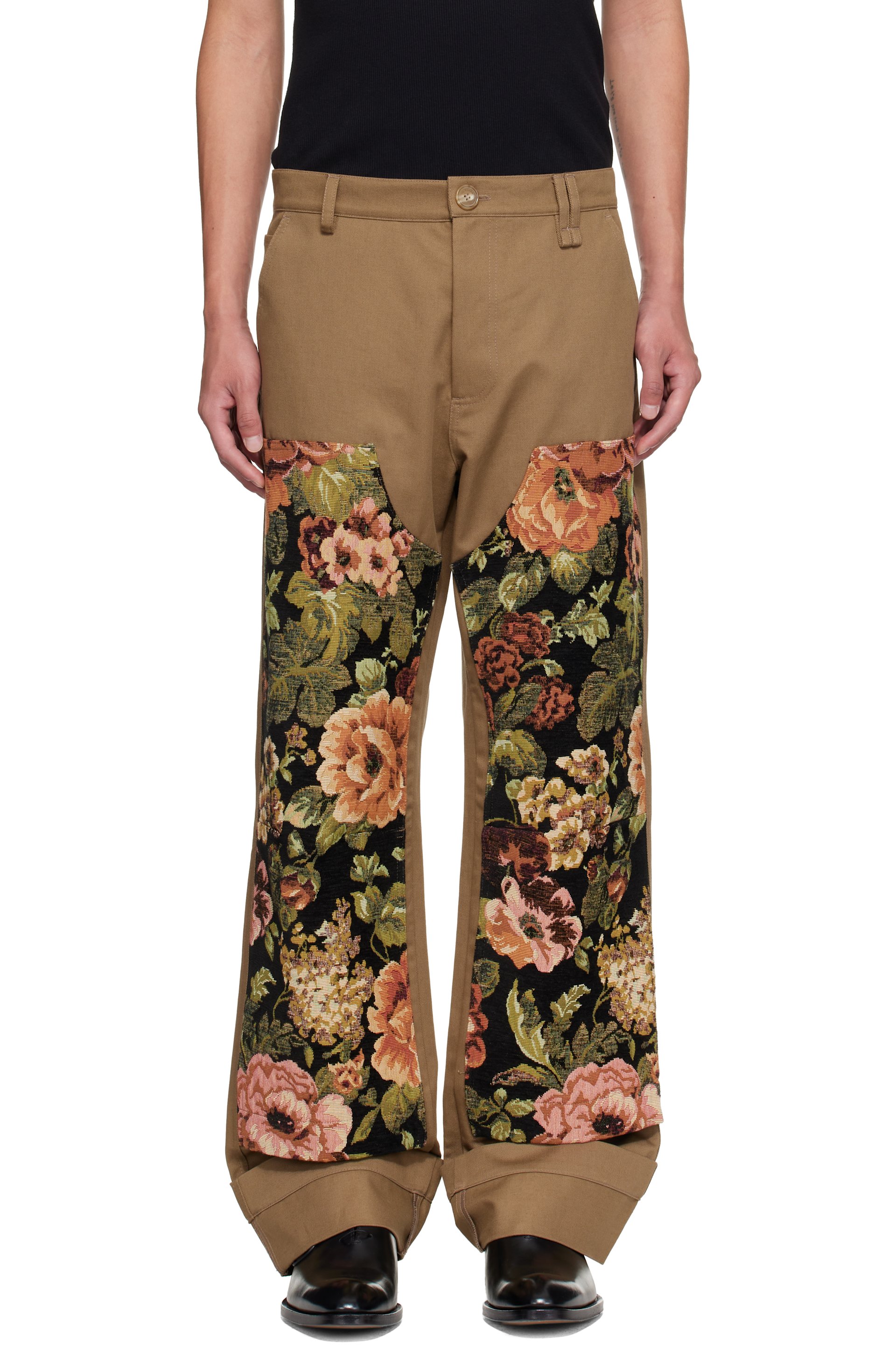 Simone Rocha - Pantalon de travail kaki à patchwork