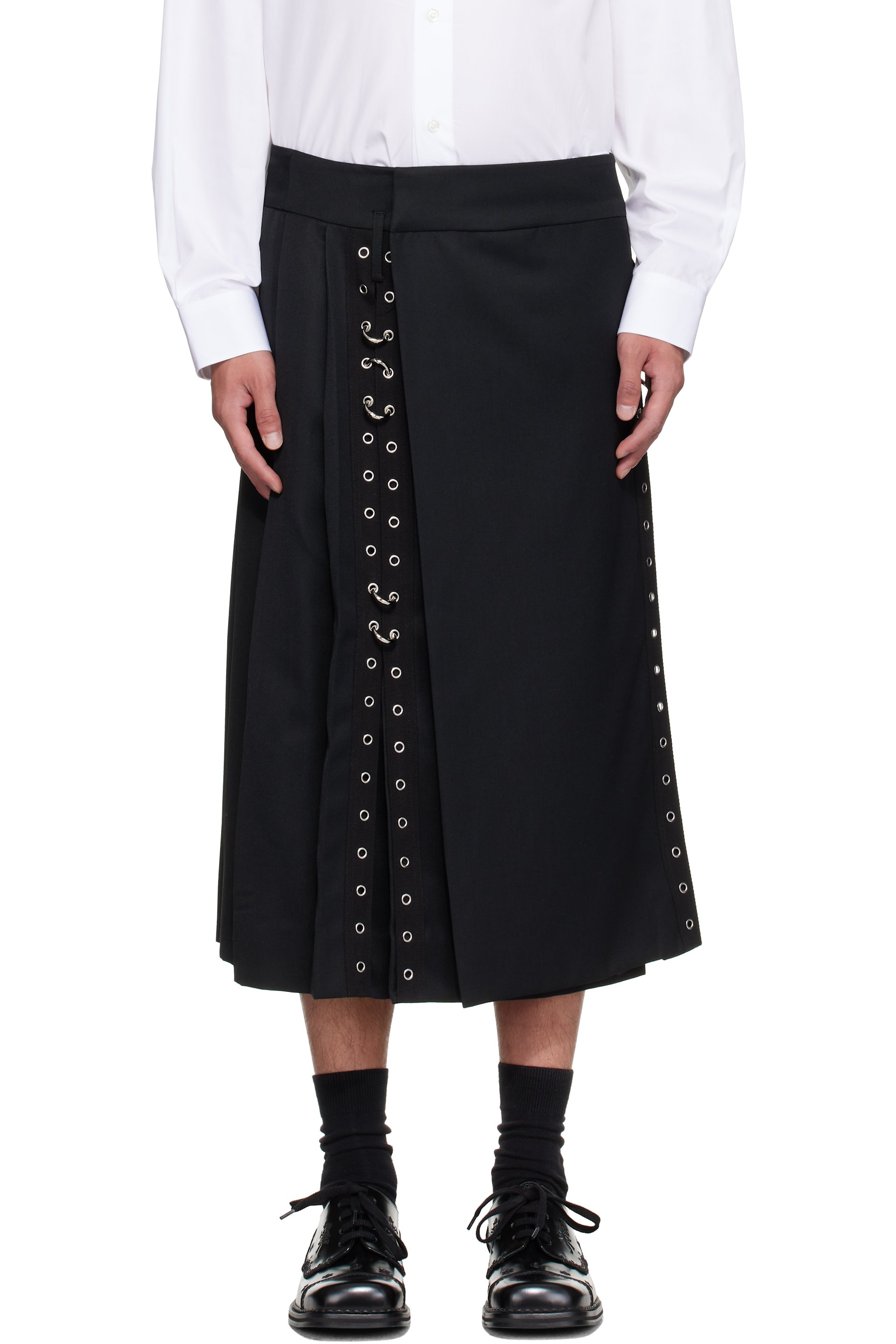 Simone Rocha - Jupe de style kilt façon costume noire à œillets et à anneaux