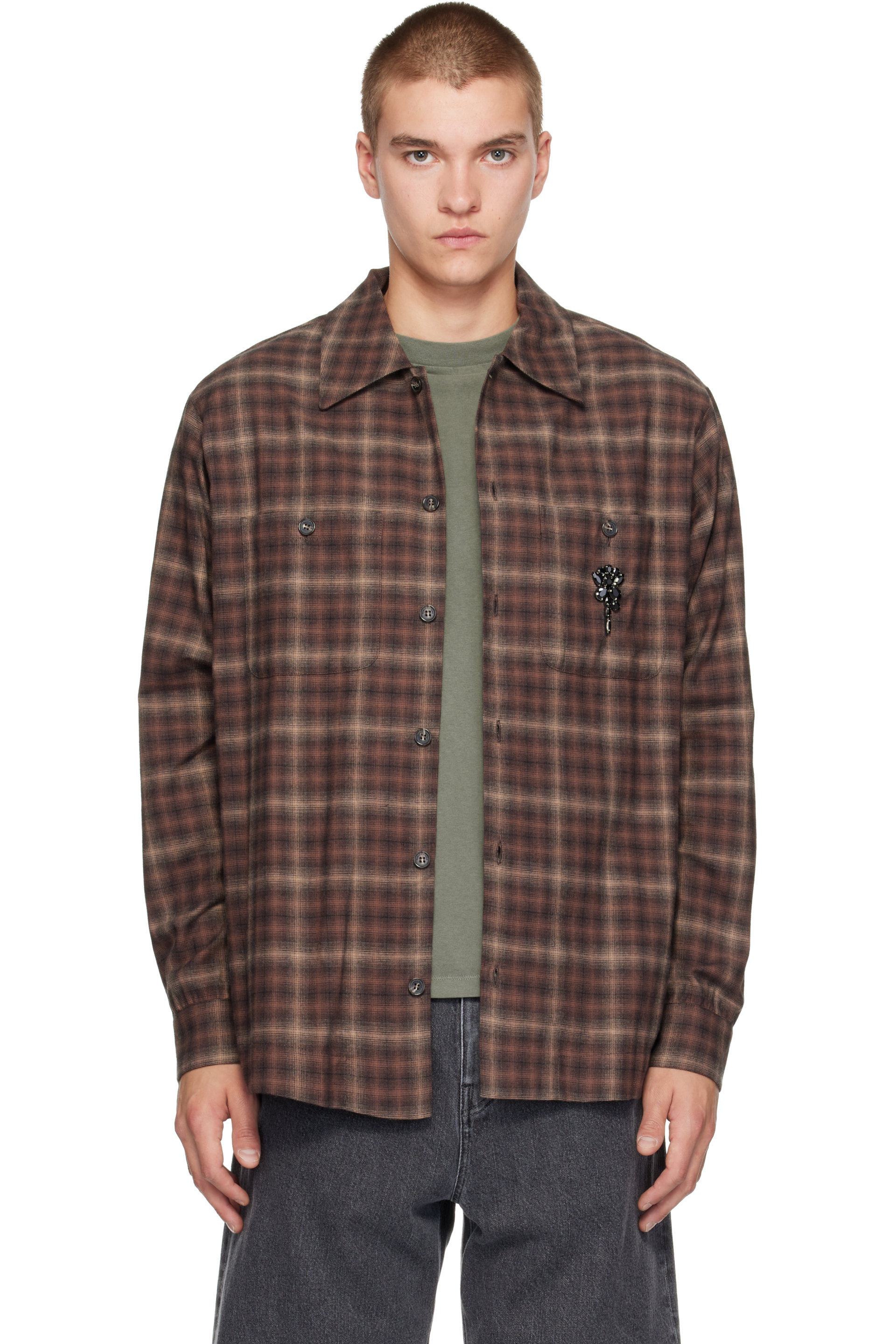 Simone Rocha - Brown Military Flannel Shirt
