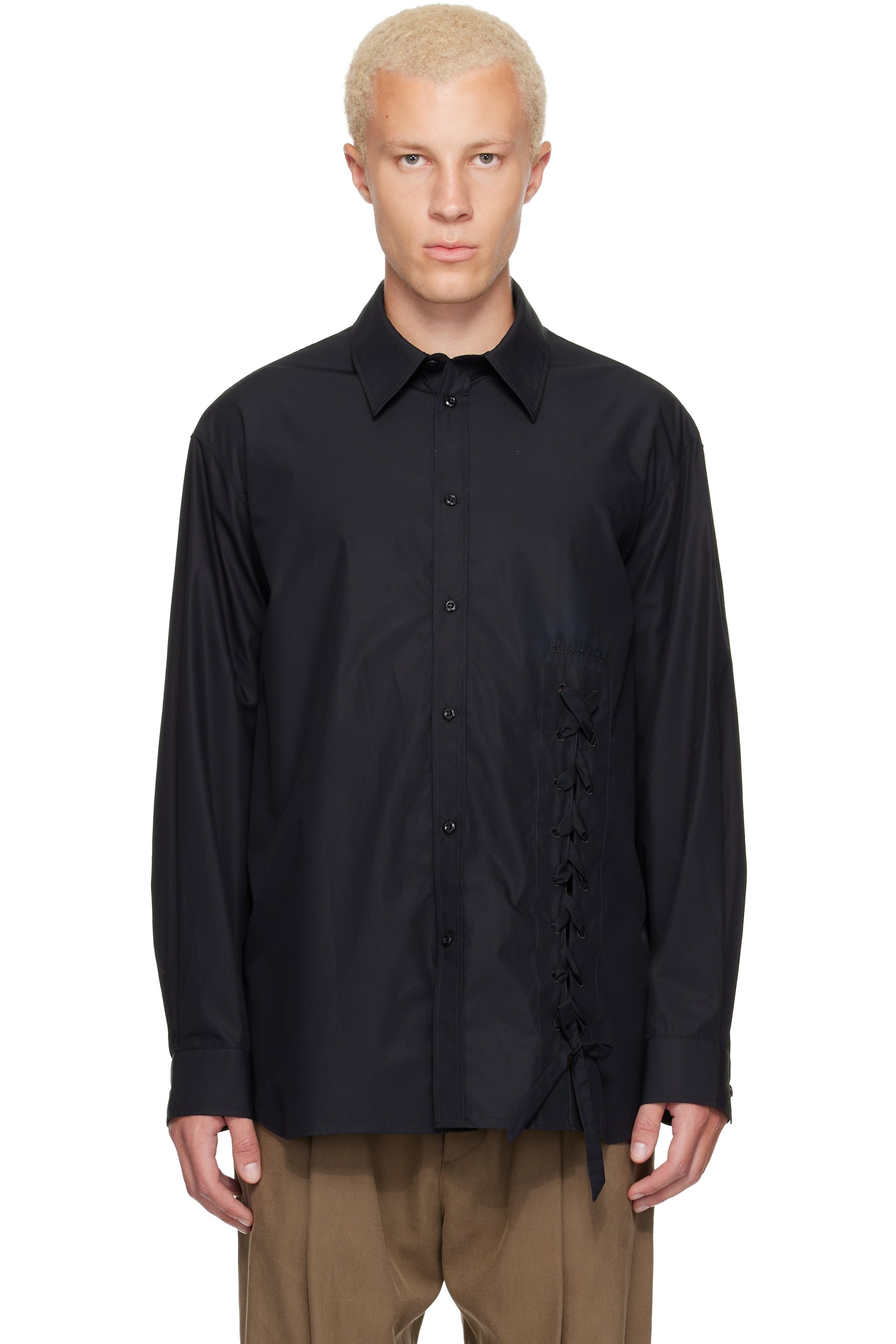 Simone Rocha - Chemise décontractée noire à garnitures en dentelle