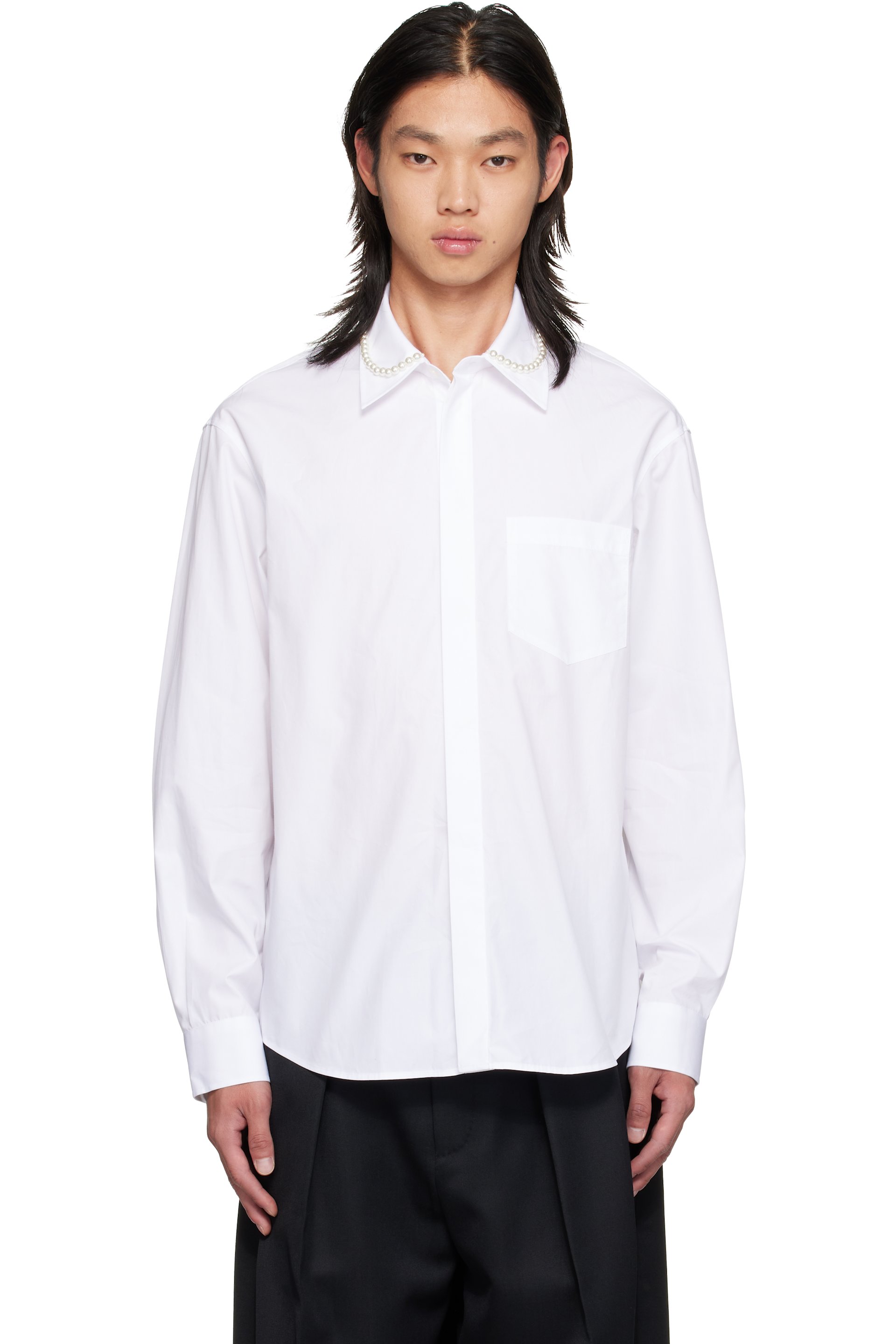Simone Rocha - White Beaded Classic Concealed Button Shirt