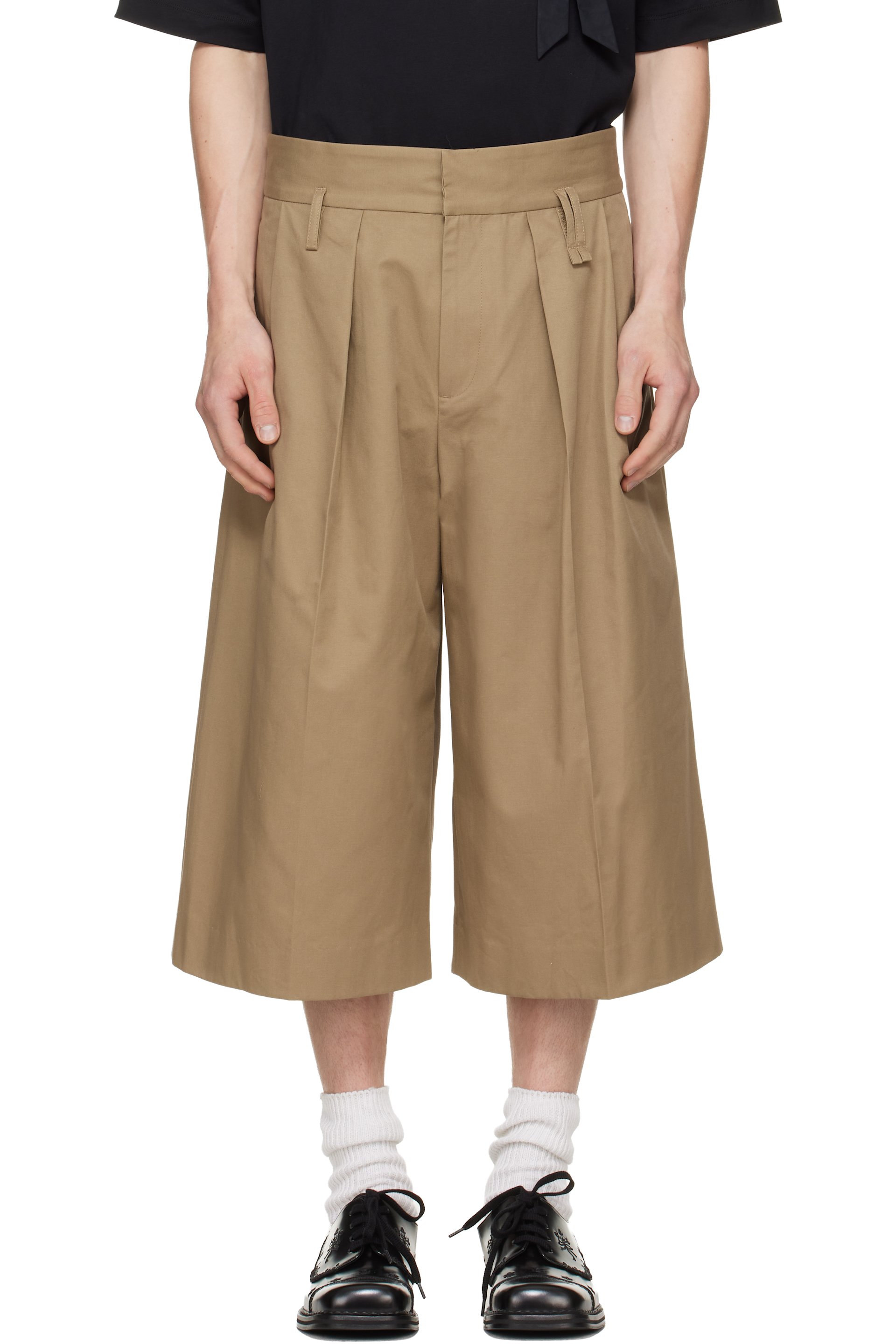 Simone Rocha - ベージュ Peeling ウエスト ワイドレッグ ショートパンツ