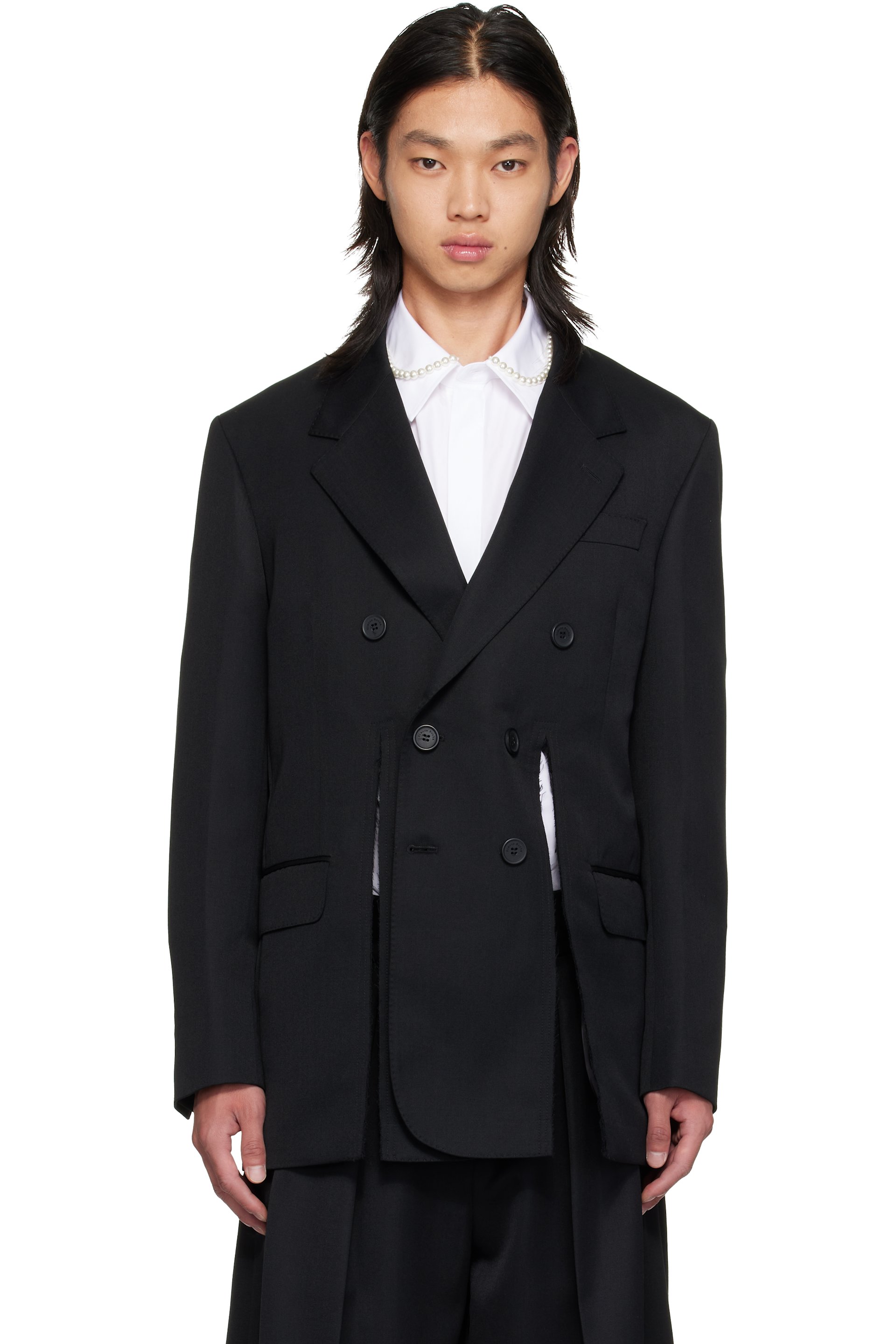 Simone Rocha - Black Double Breasted Hem Slice Blazer