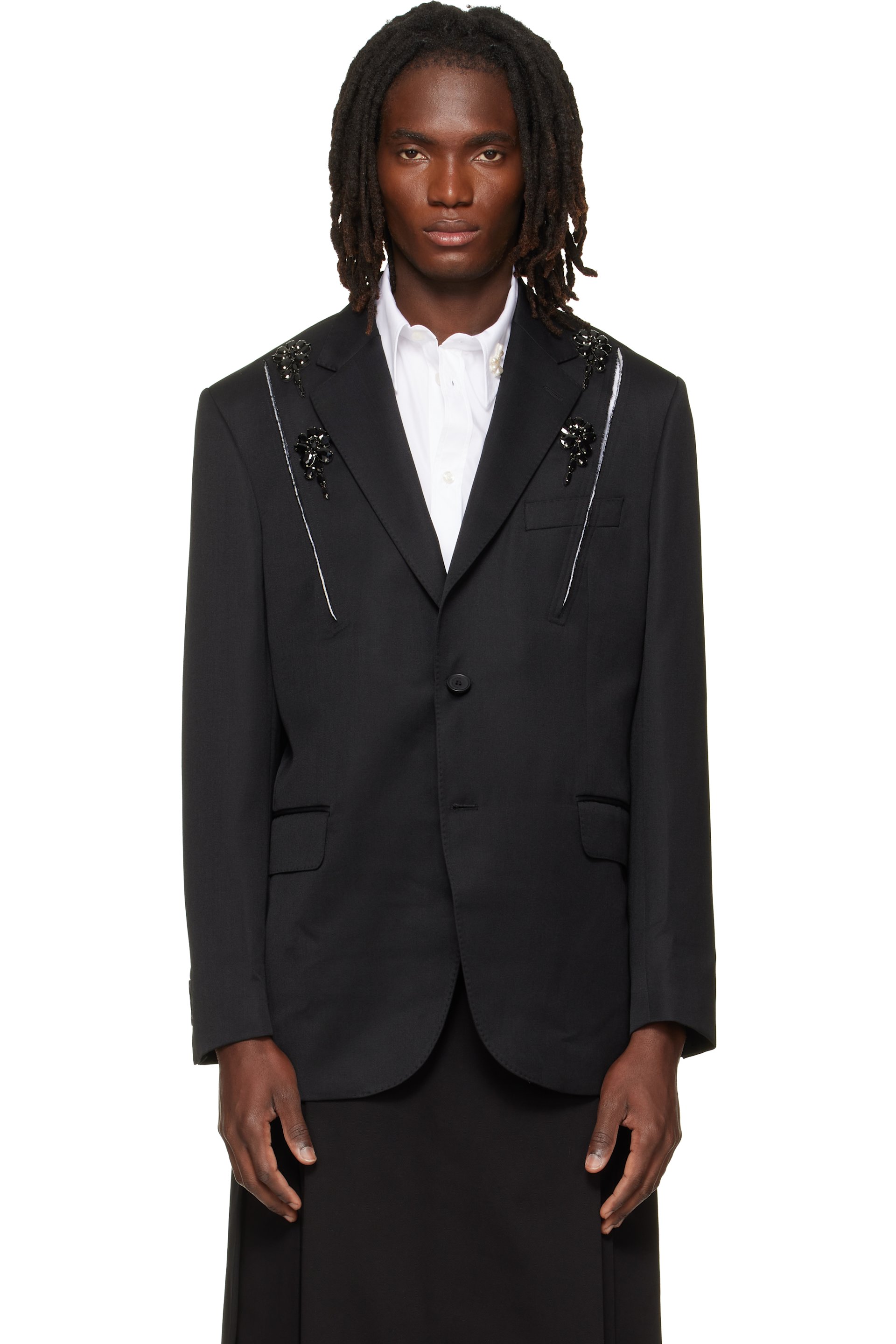 Simone Rocha - Black Embellished Structured Slash Blazer