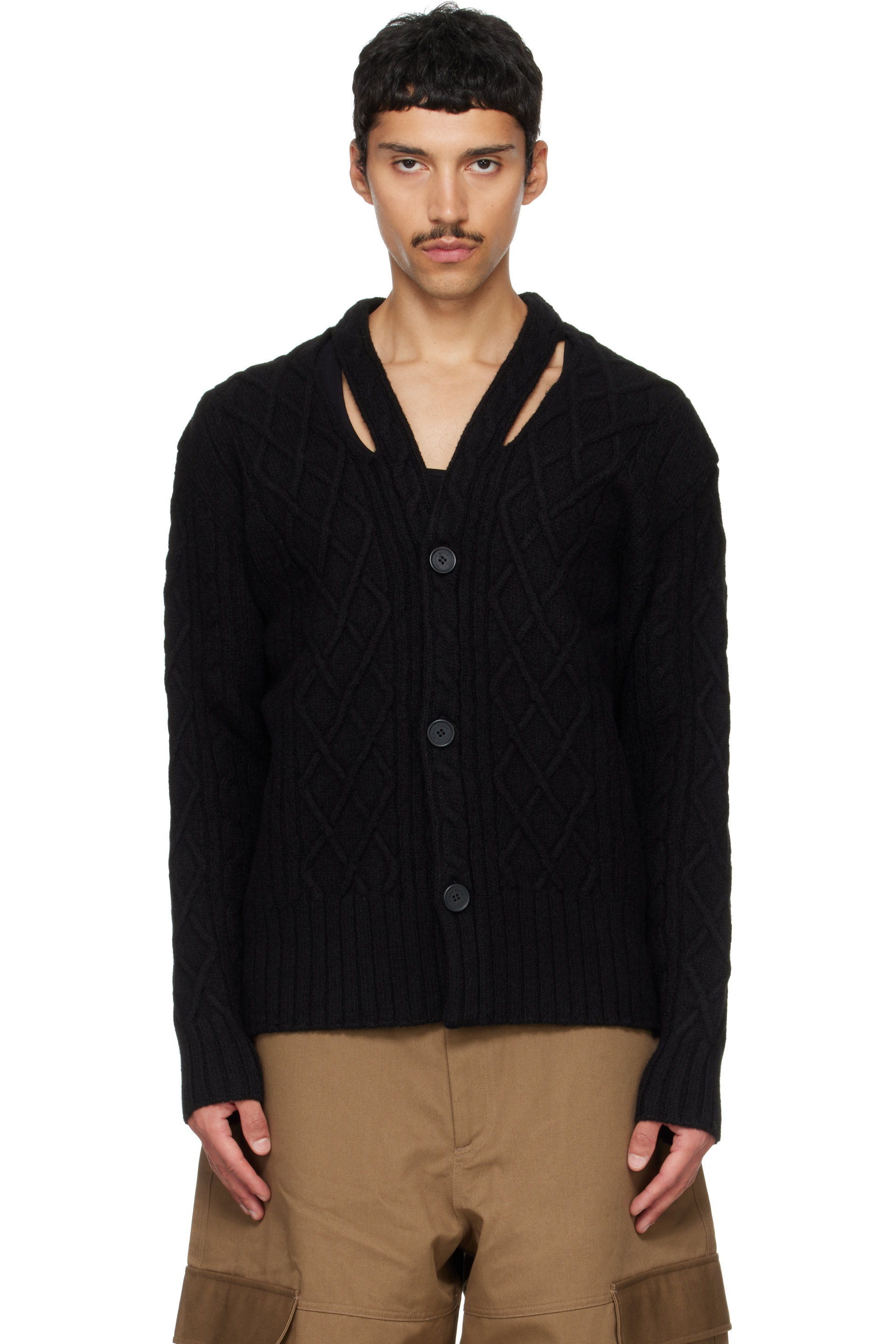Simone Rocha - Cardigan noir en tricot câblé