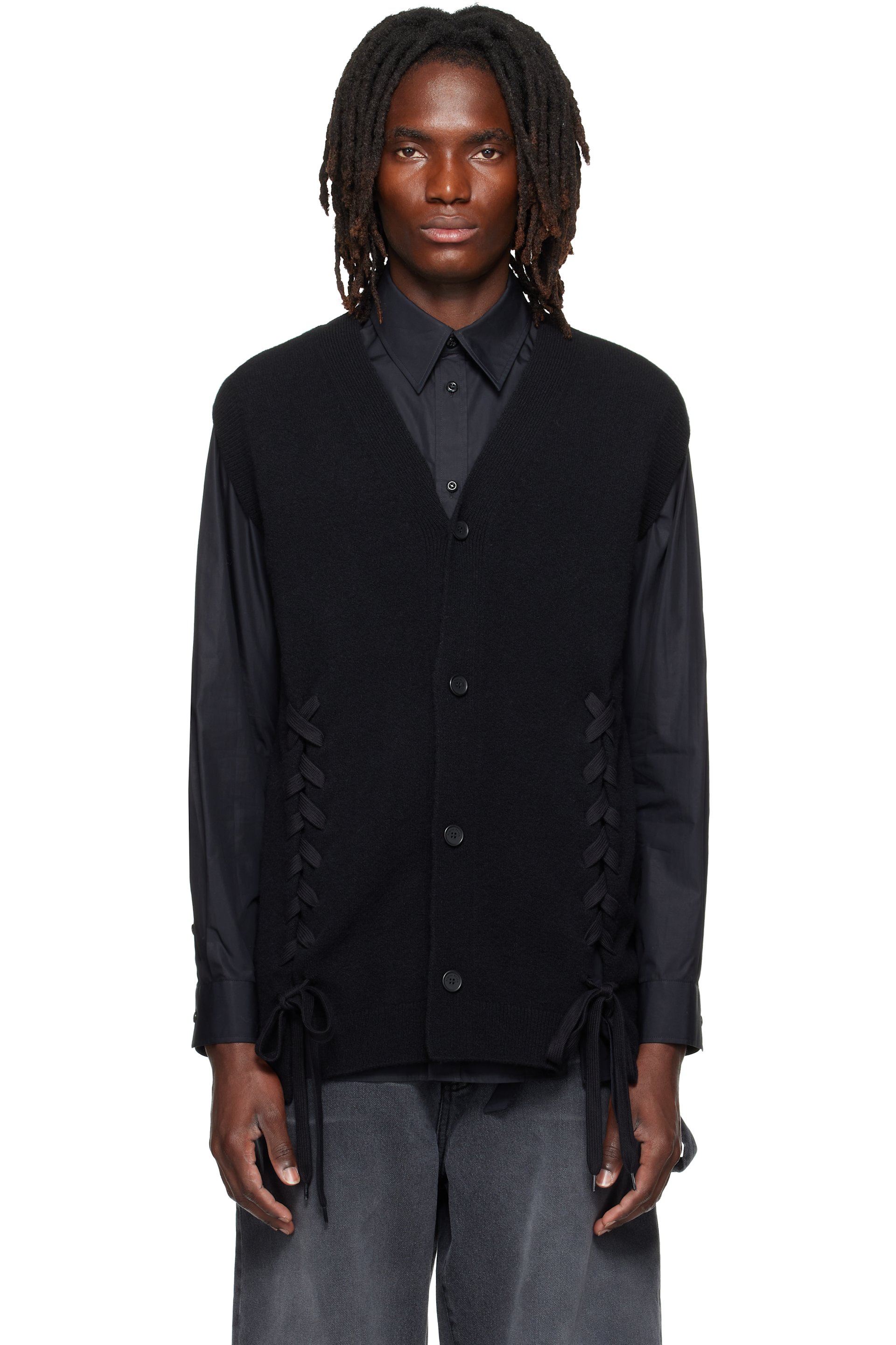 Simone Rocha - Black Merino Lace Up Hem Vest