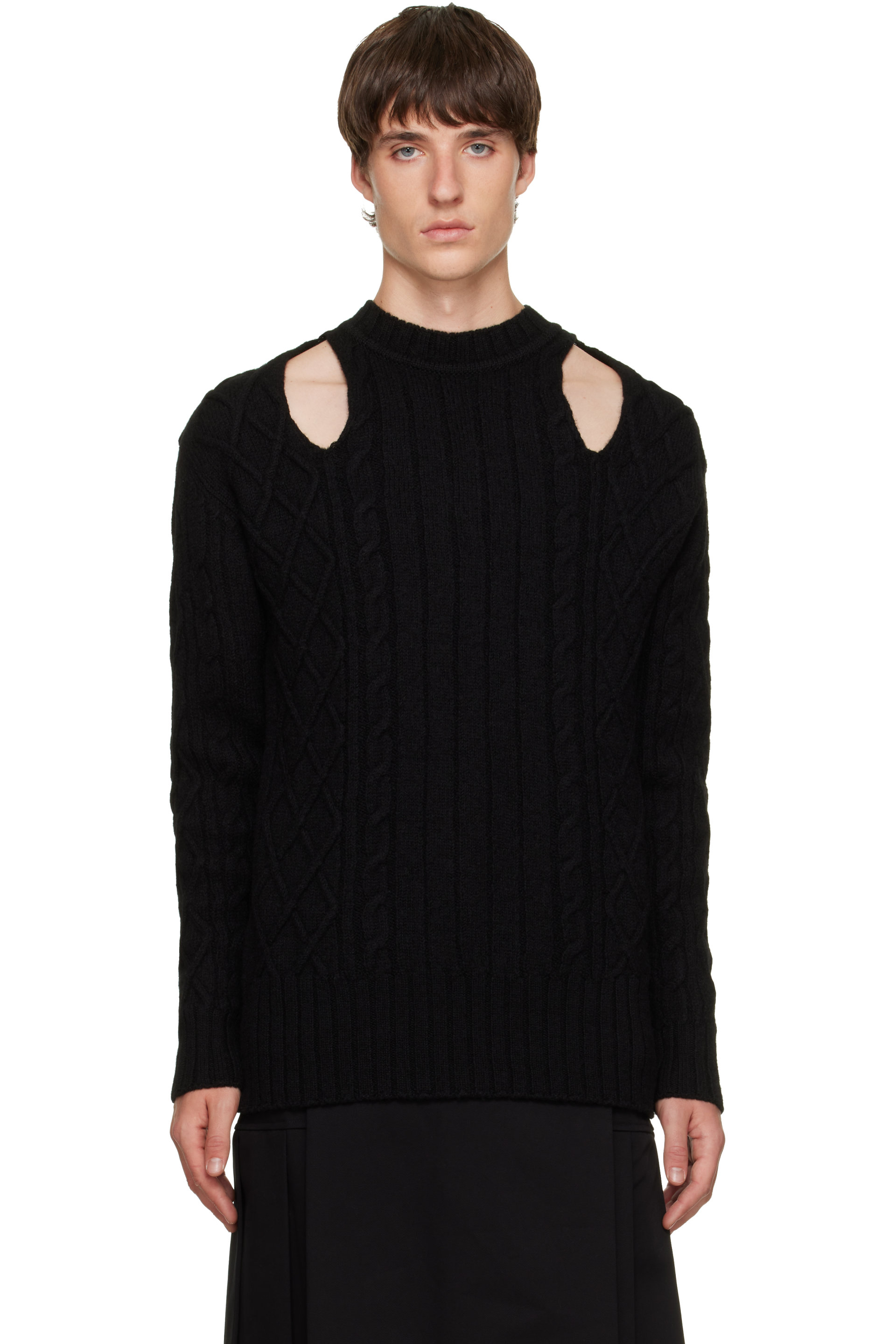 Simone Rocha - Black Cable Knit Slash Sweater