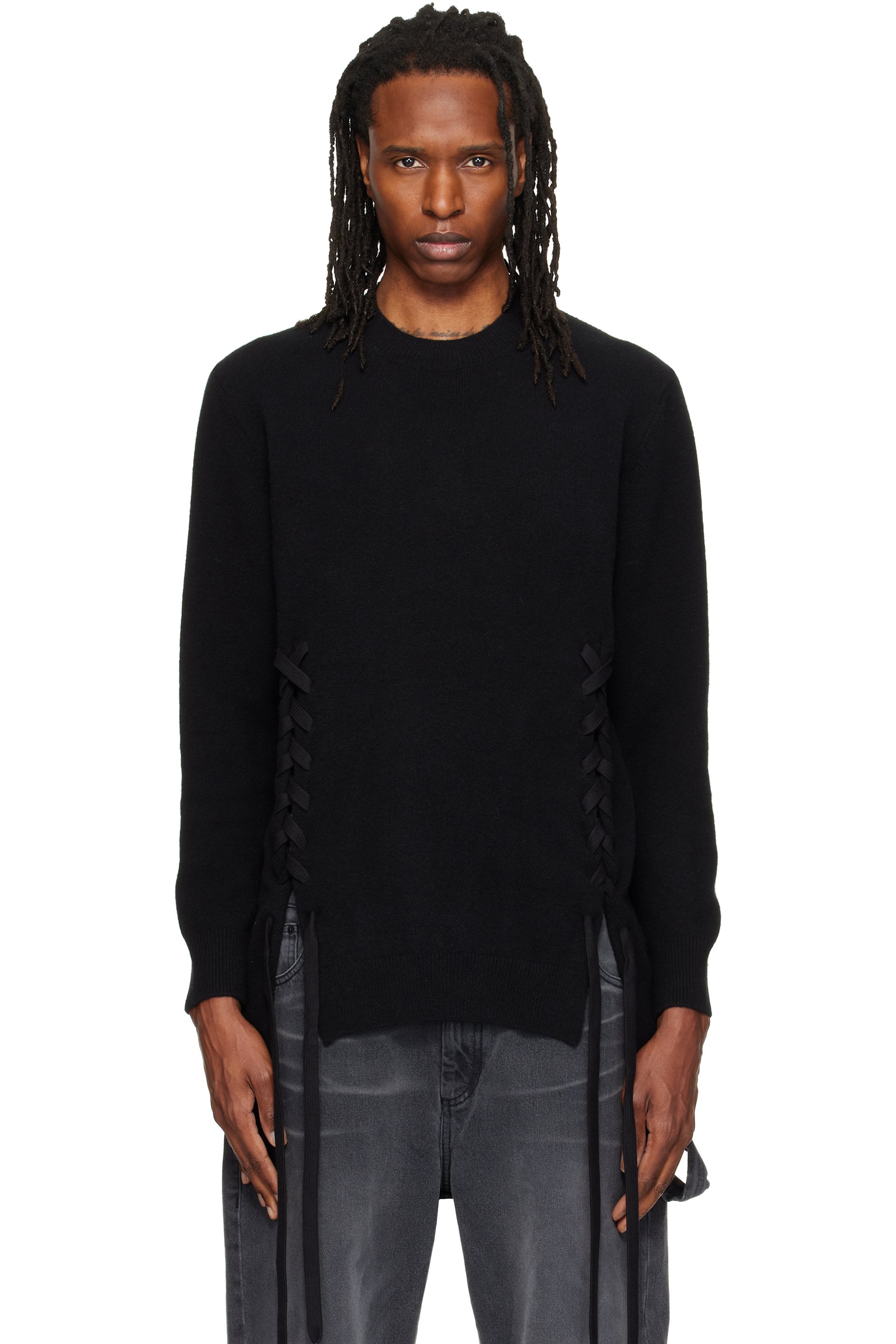 Simone Rocha - Black Merino Lace Up Hem Sweater