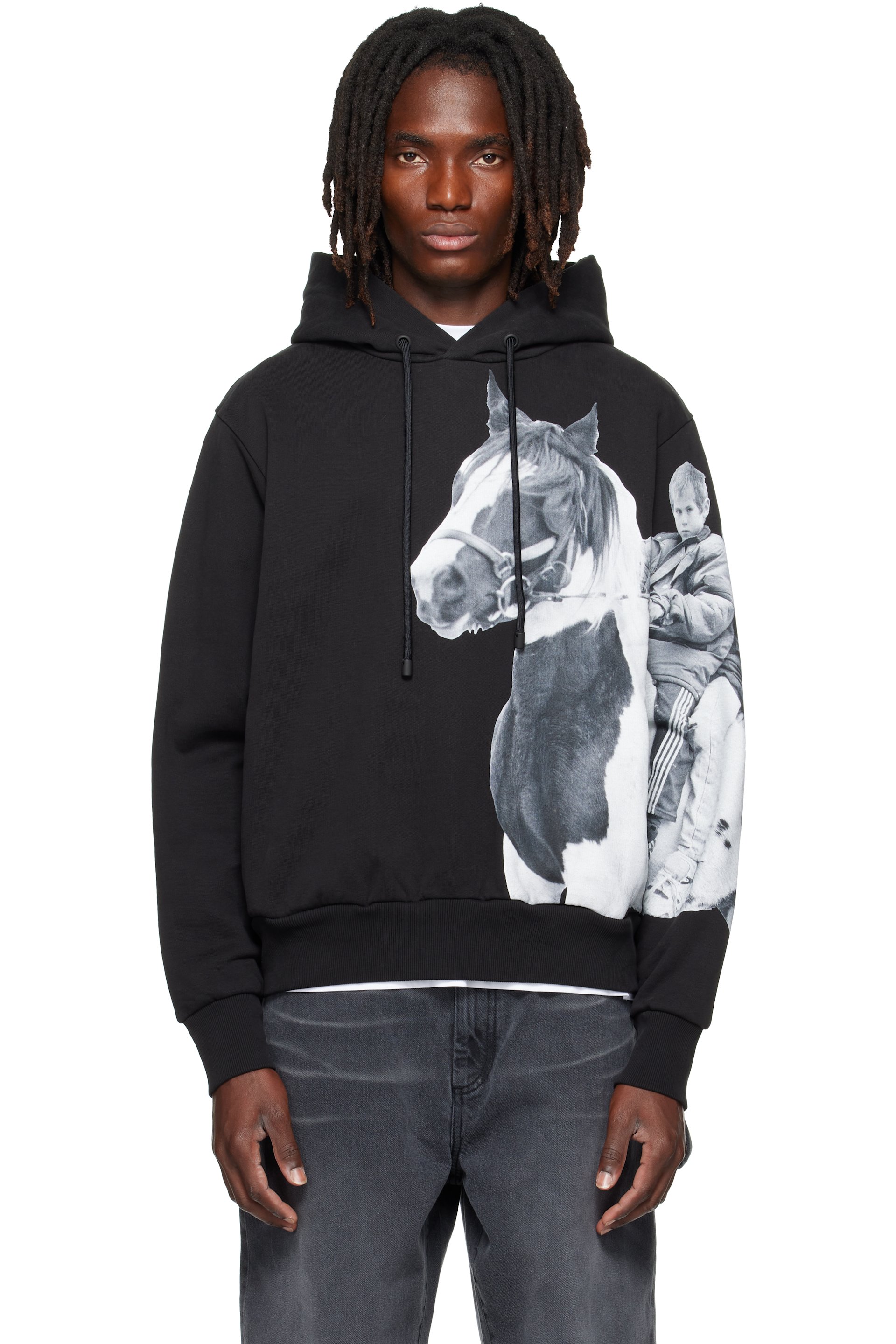 Simone Rocha - Black Boxy Pony Kid Print Hoodie