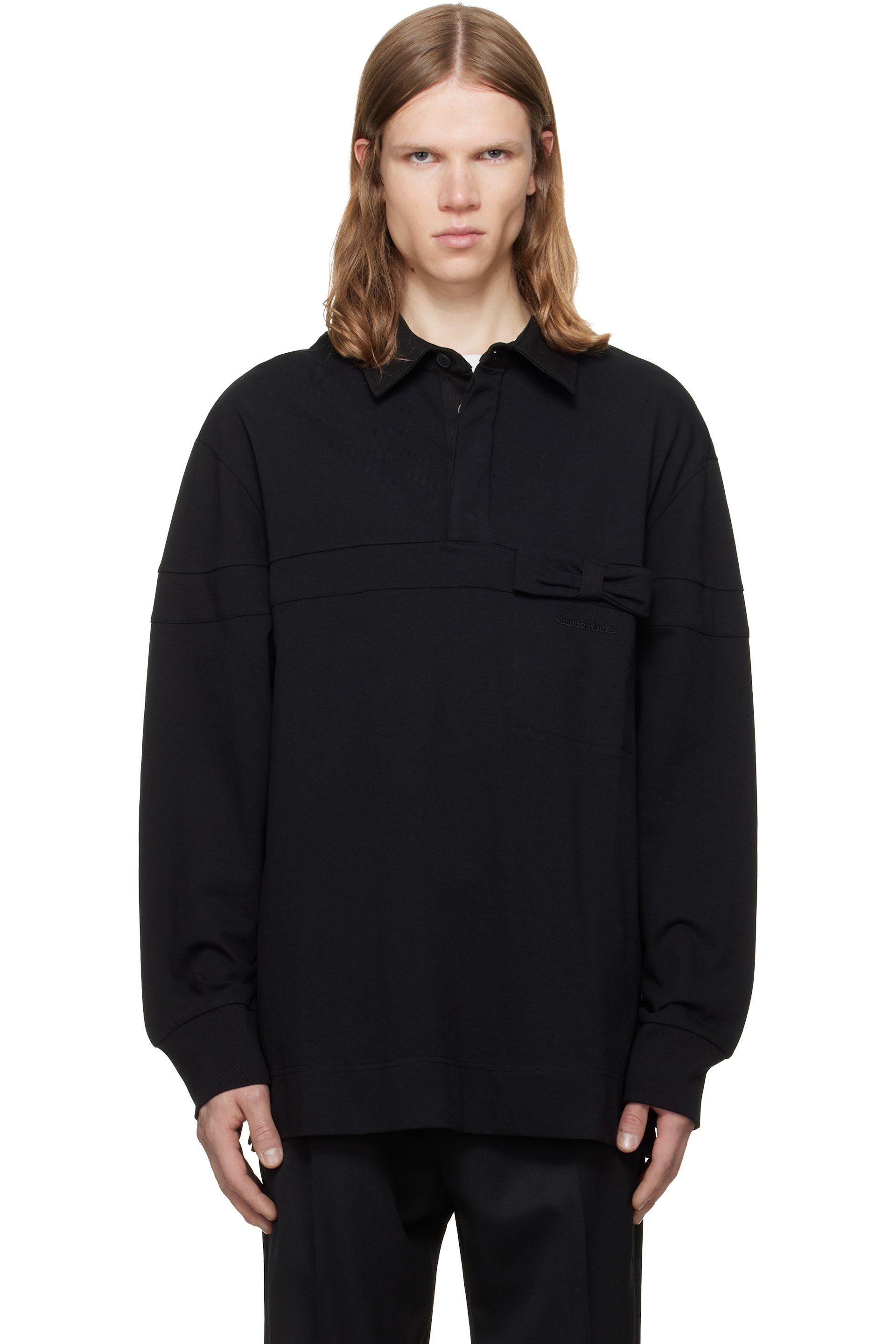 Simone Rocha - Black Bow Stripe Rugby Polo