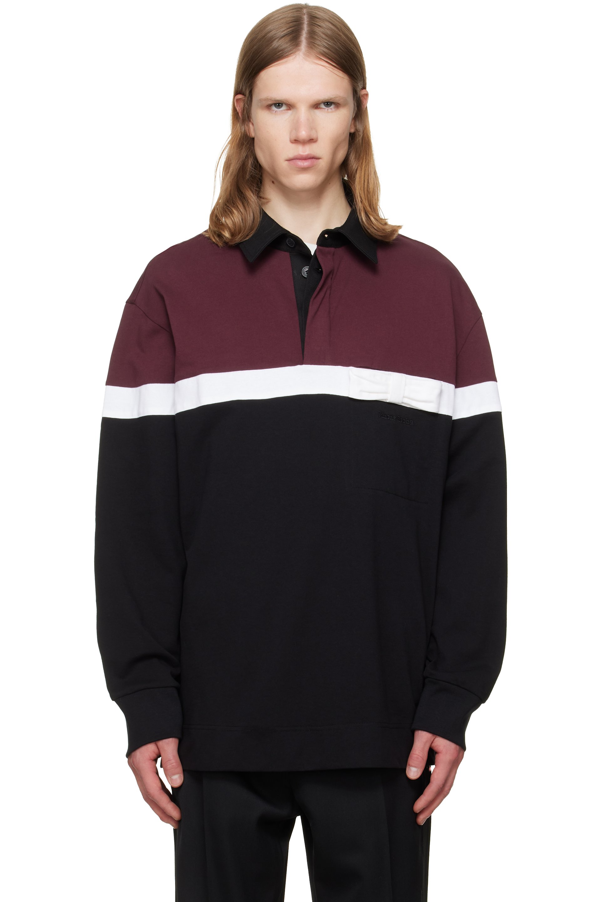 Simone Rocha - Burgundy & Black Bow Stripe Rugby Polo