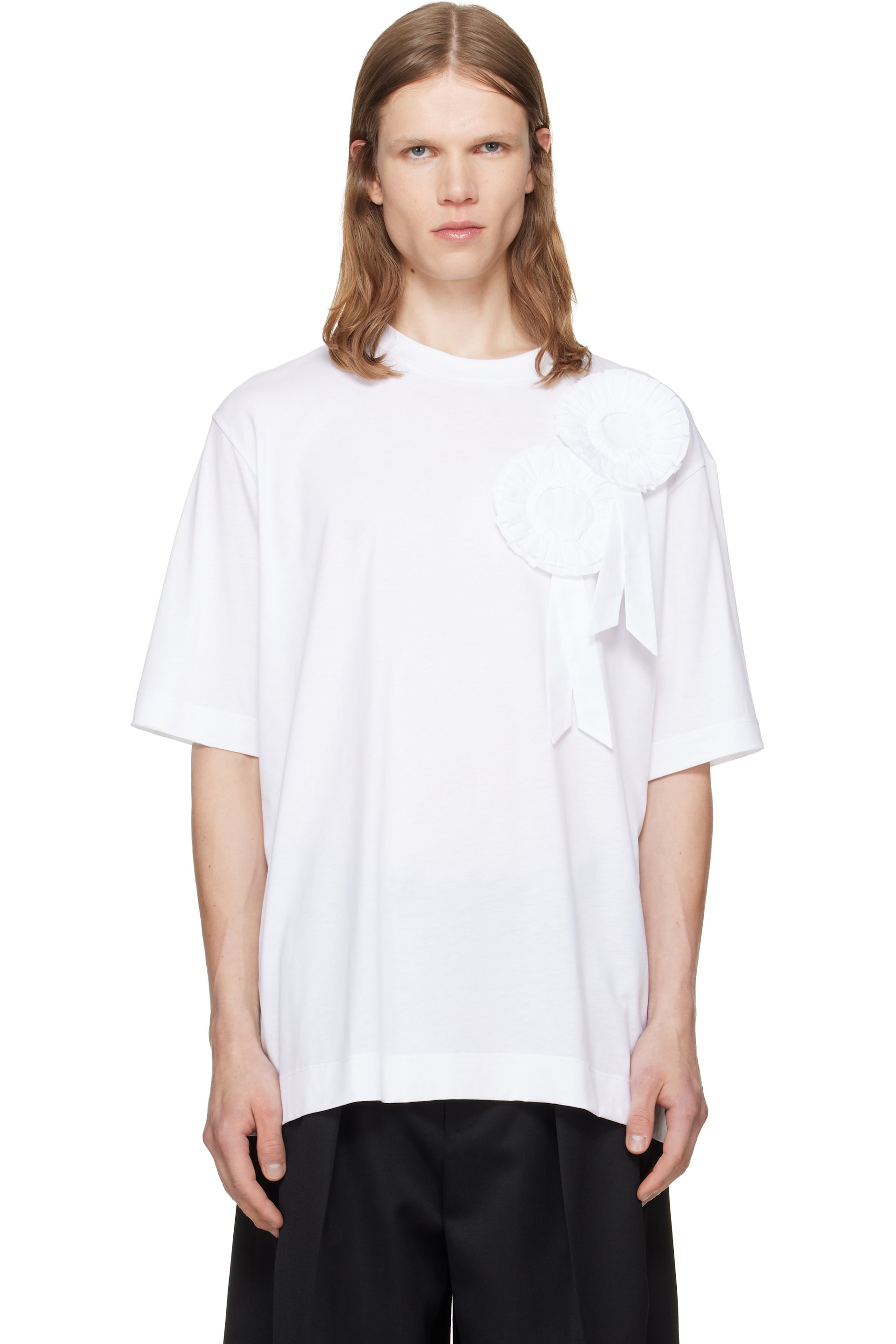 Simone Rocha - ホワイト Ruffle Rosette ボクシー Tシャツ