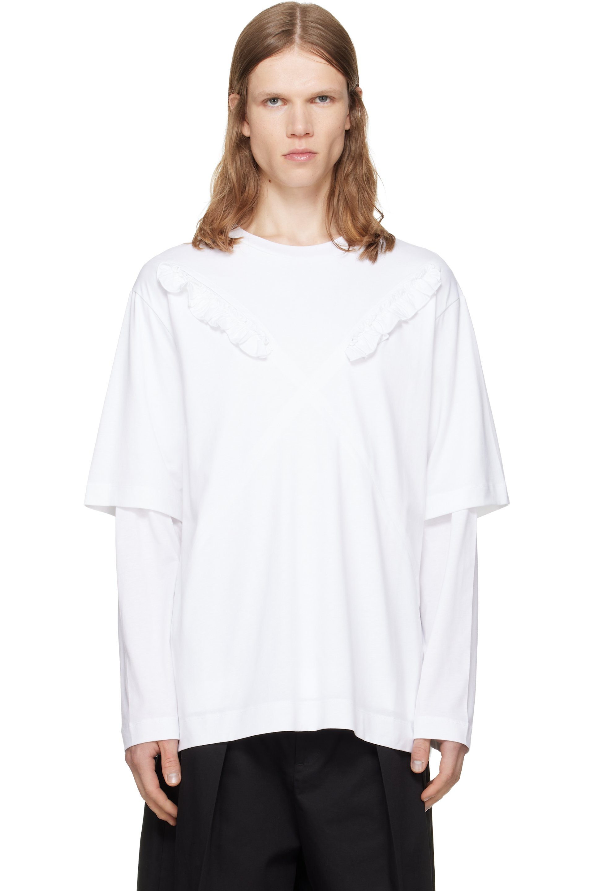 Simone Rocha - ホワイト Ruffle Slash Layered 長袖Tシャツ
