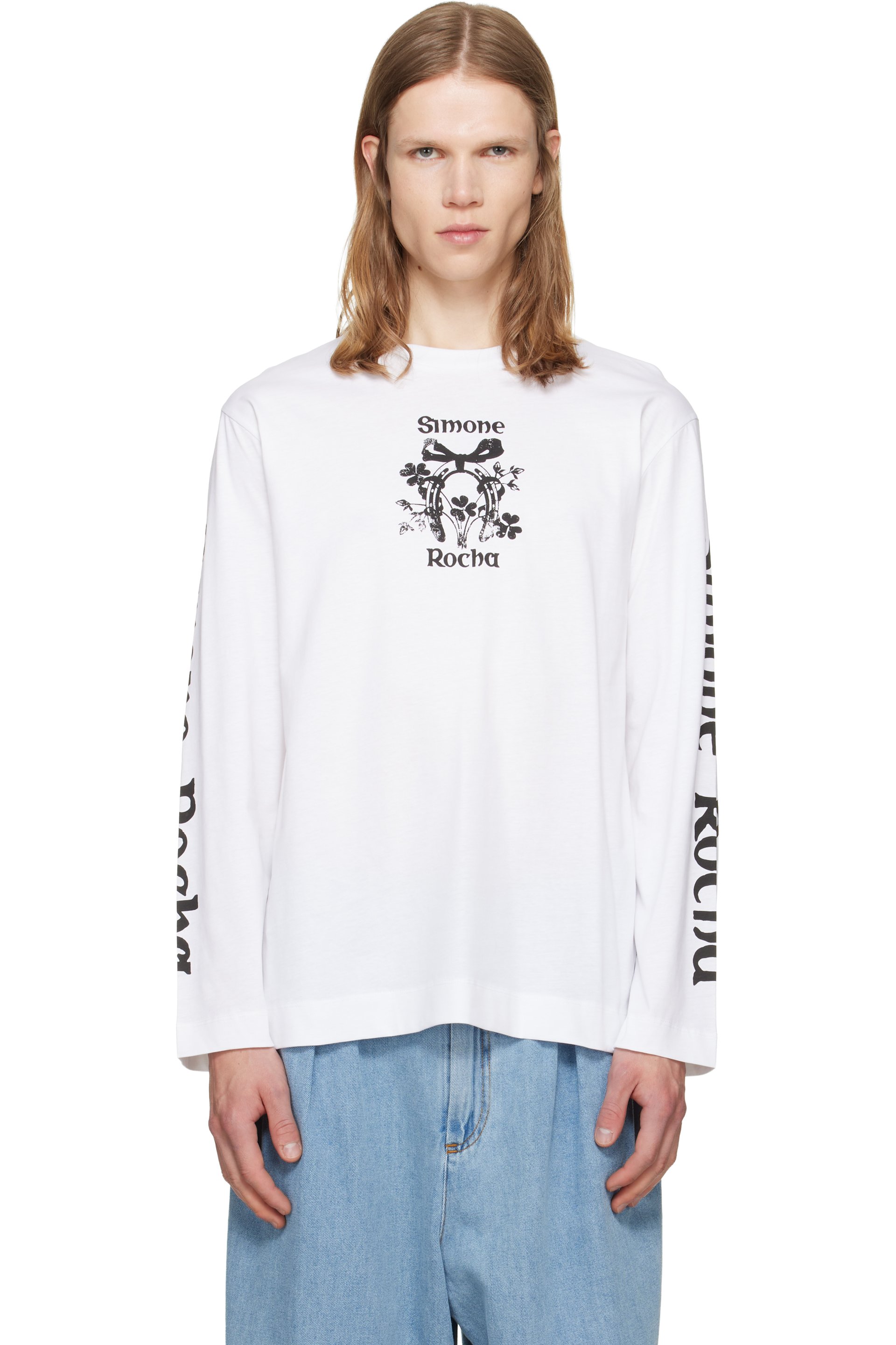 Simone Rocha - White 'Coming Up Roses' Print Long Sleeve T-shirt