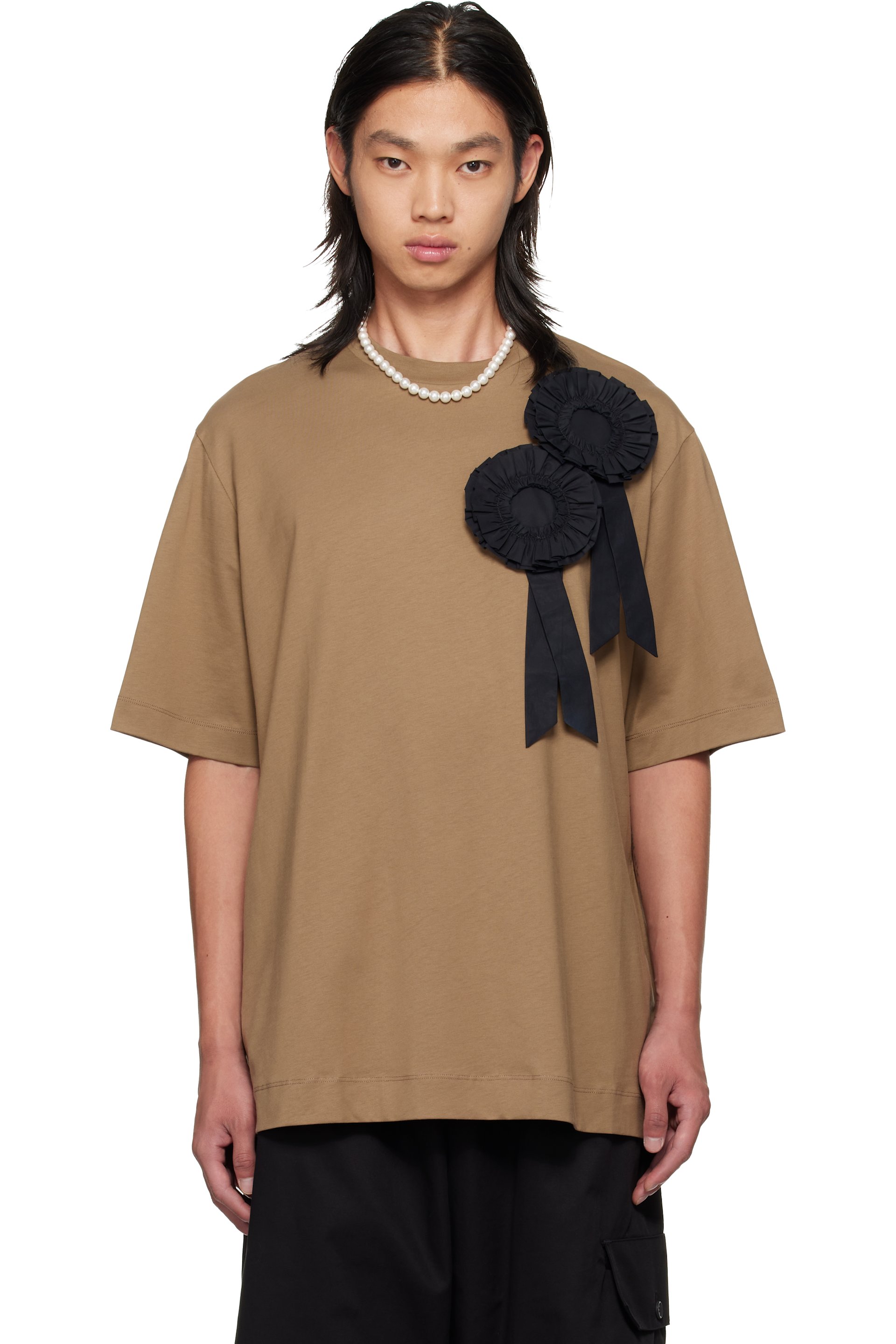 Simone Rocha - Khaki Ruffle Rosette Boxy T-shirt