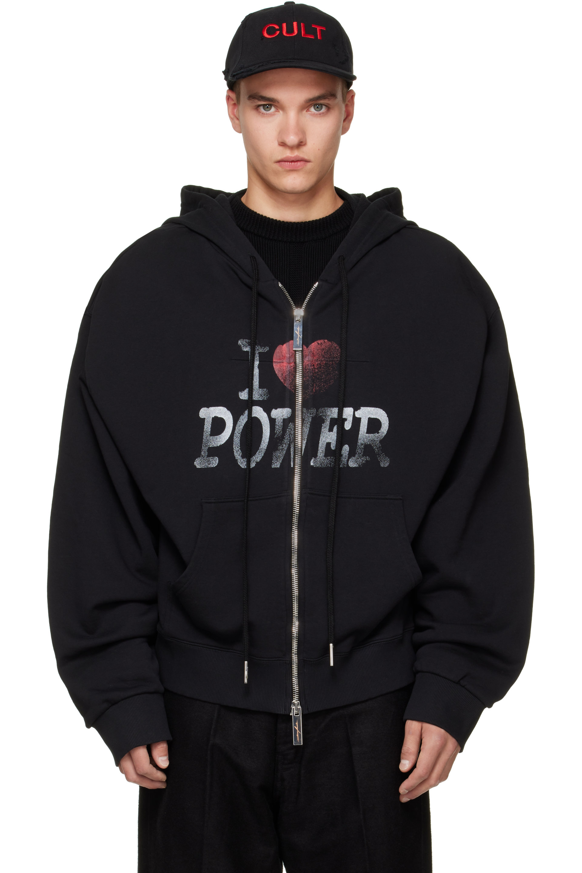 MATIÈRES FÉCALES - Pull à capuche 'I Love Power' noir