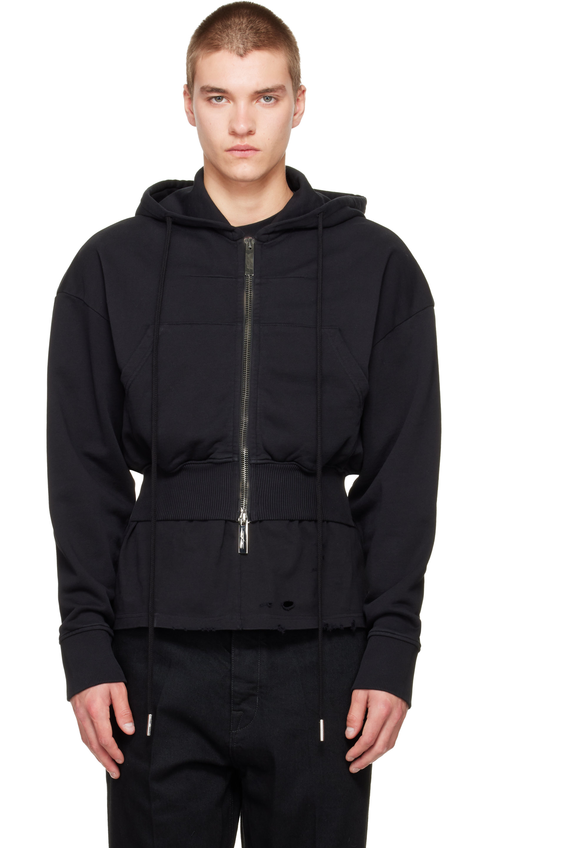 MATIÈRES FÉCALES - Black Cropped Cult Hoodie