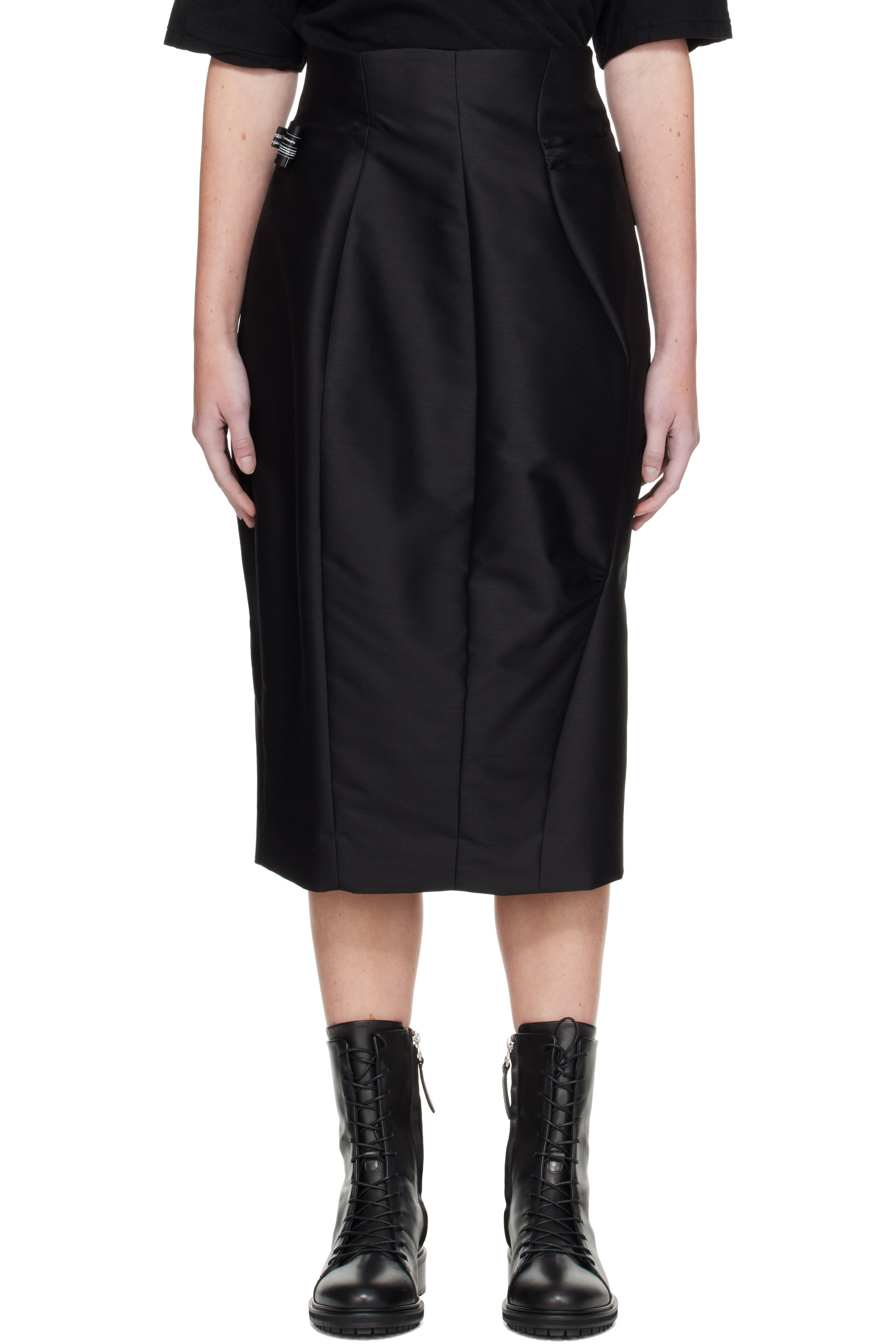 UNDERCOVER - Black Paneled Silk Midi Skirt