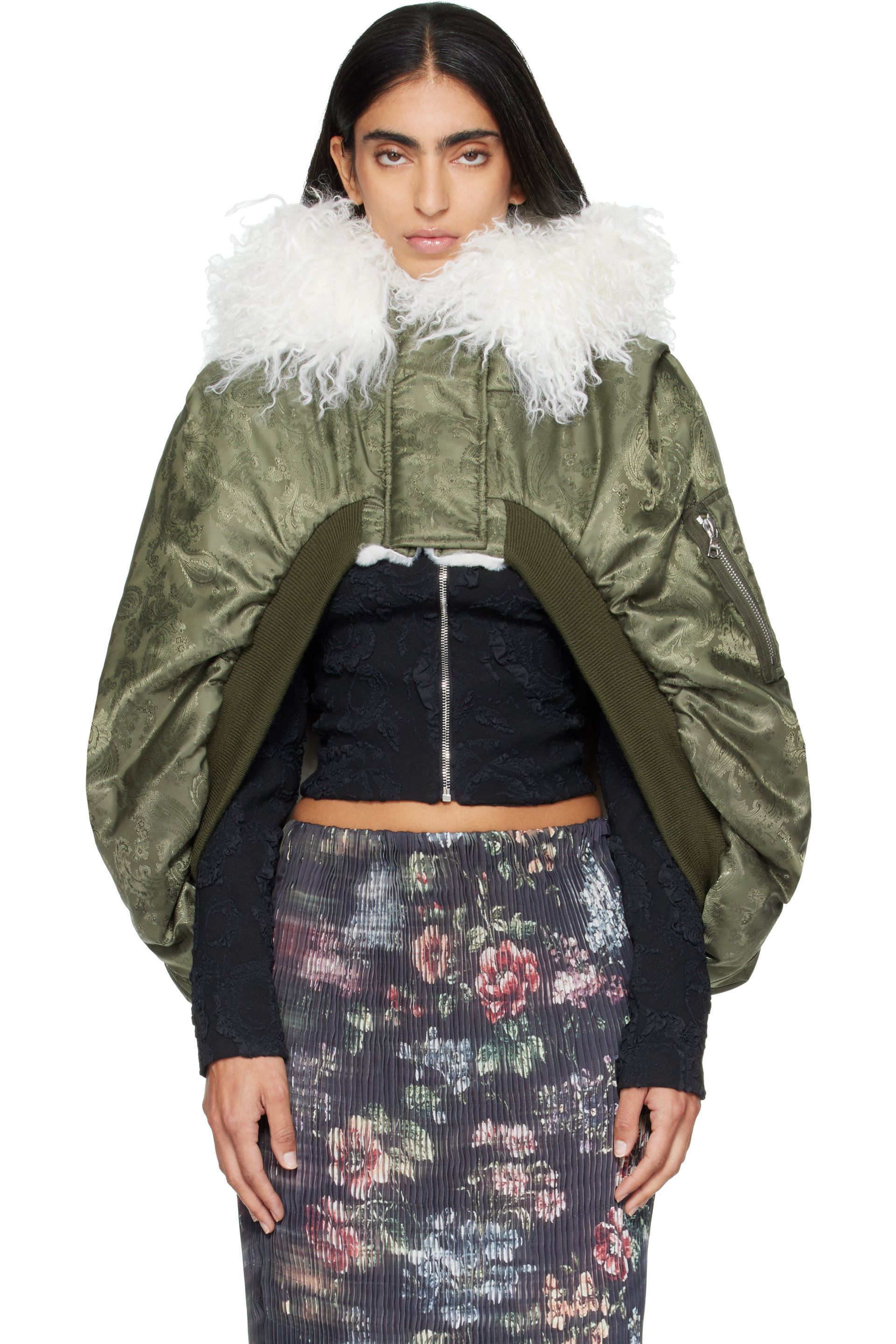 Petra Fagerstrom - Khaki Jacquard Bomber Cape