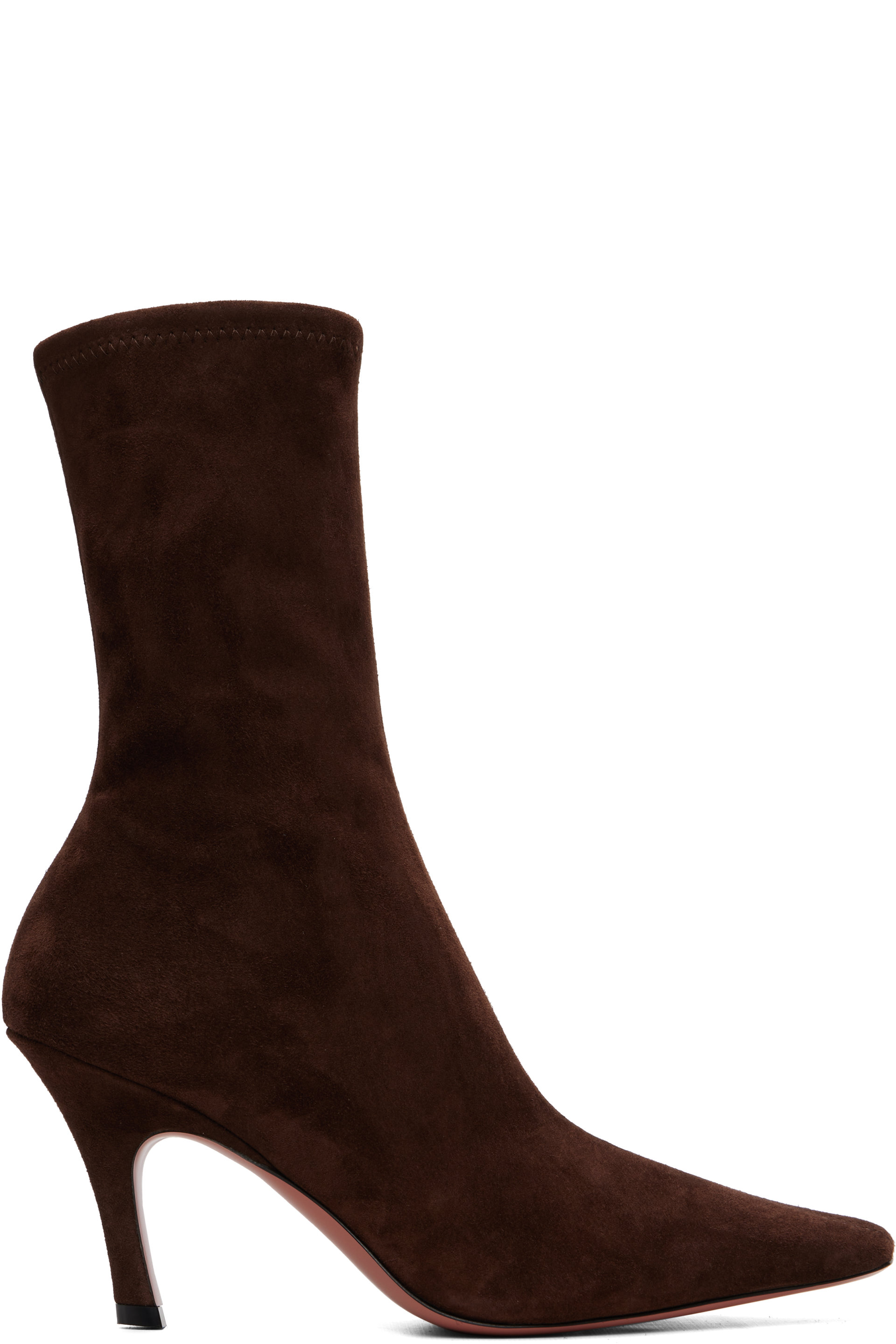 Amina Muaddi - Bottes Jamie 80 brunes en suède de chèvre extensible