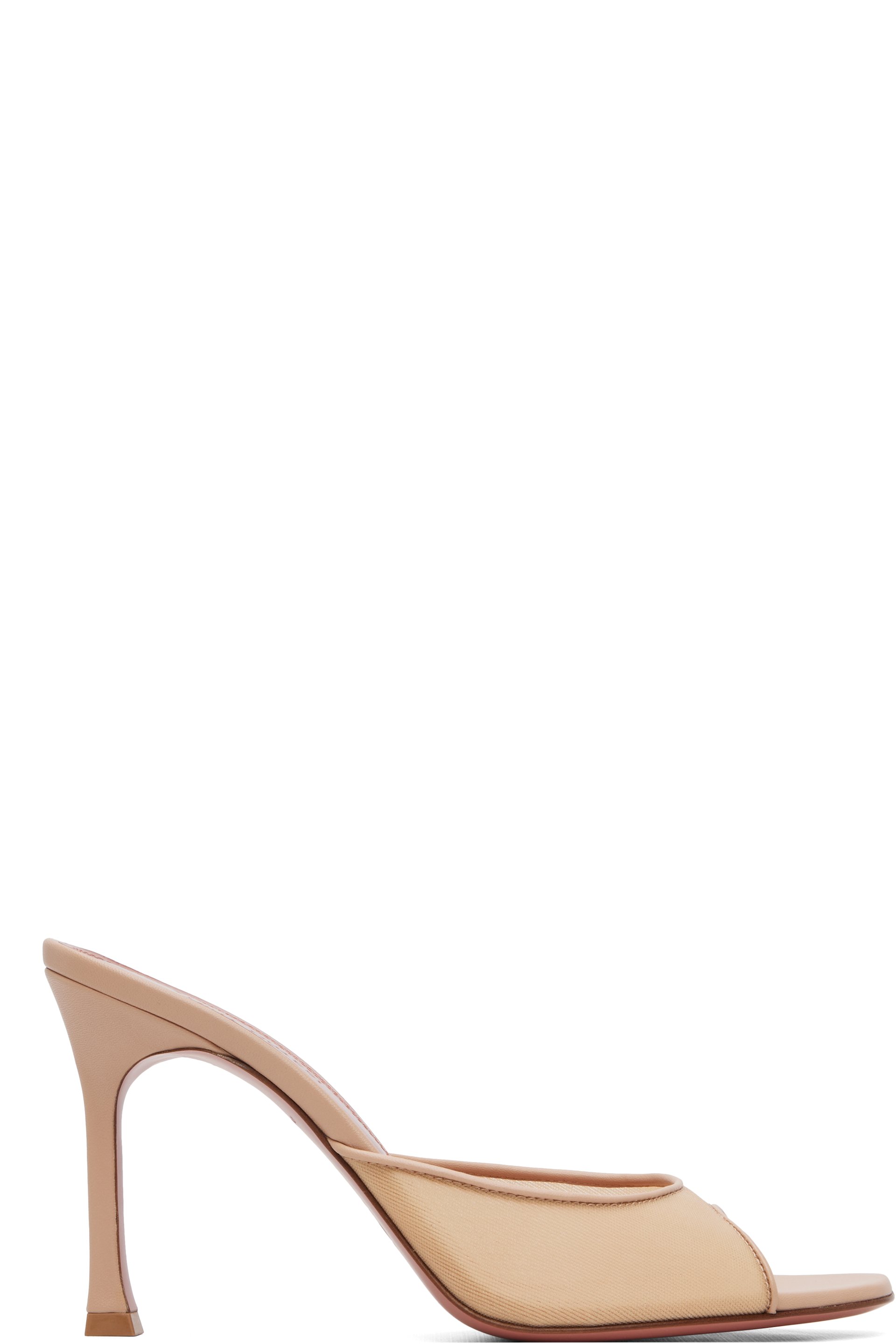 Amina Muaddi - SSENSE Exclusive Beige Alexa Mesh Slipper 95 Heeled Sandals