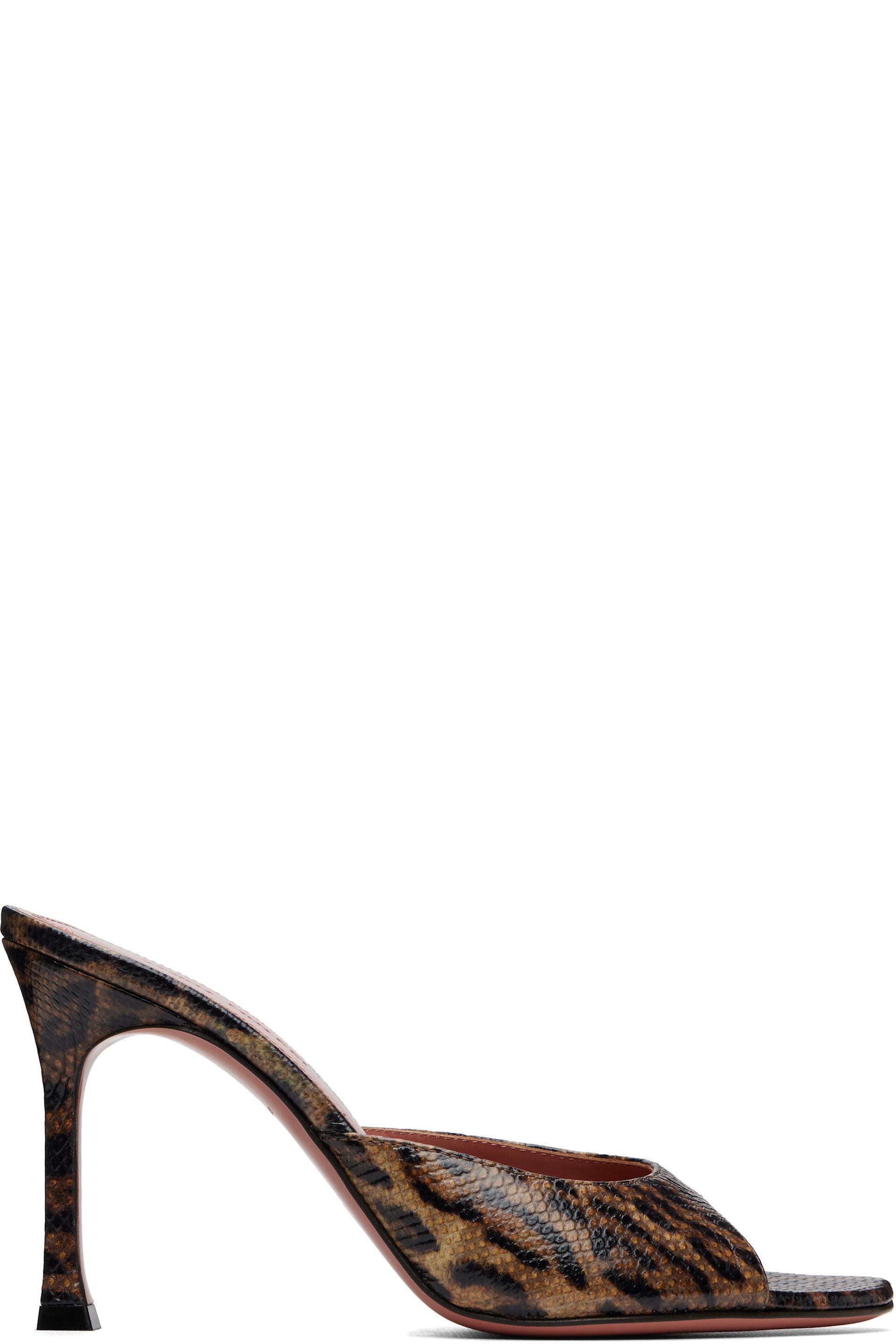 Amina Muaddi - Brown Alexa 95 Snakeskin Heeled Sandals