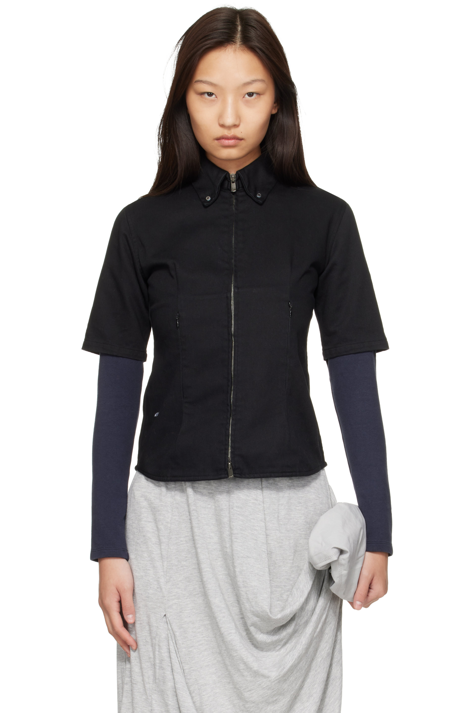 Ans Dotsloevner - Black & Navy Long Sleeve Denim Shirt