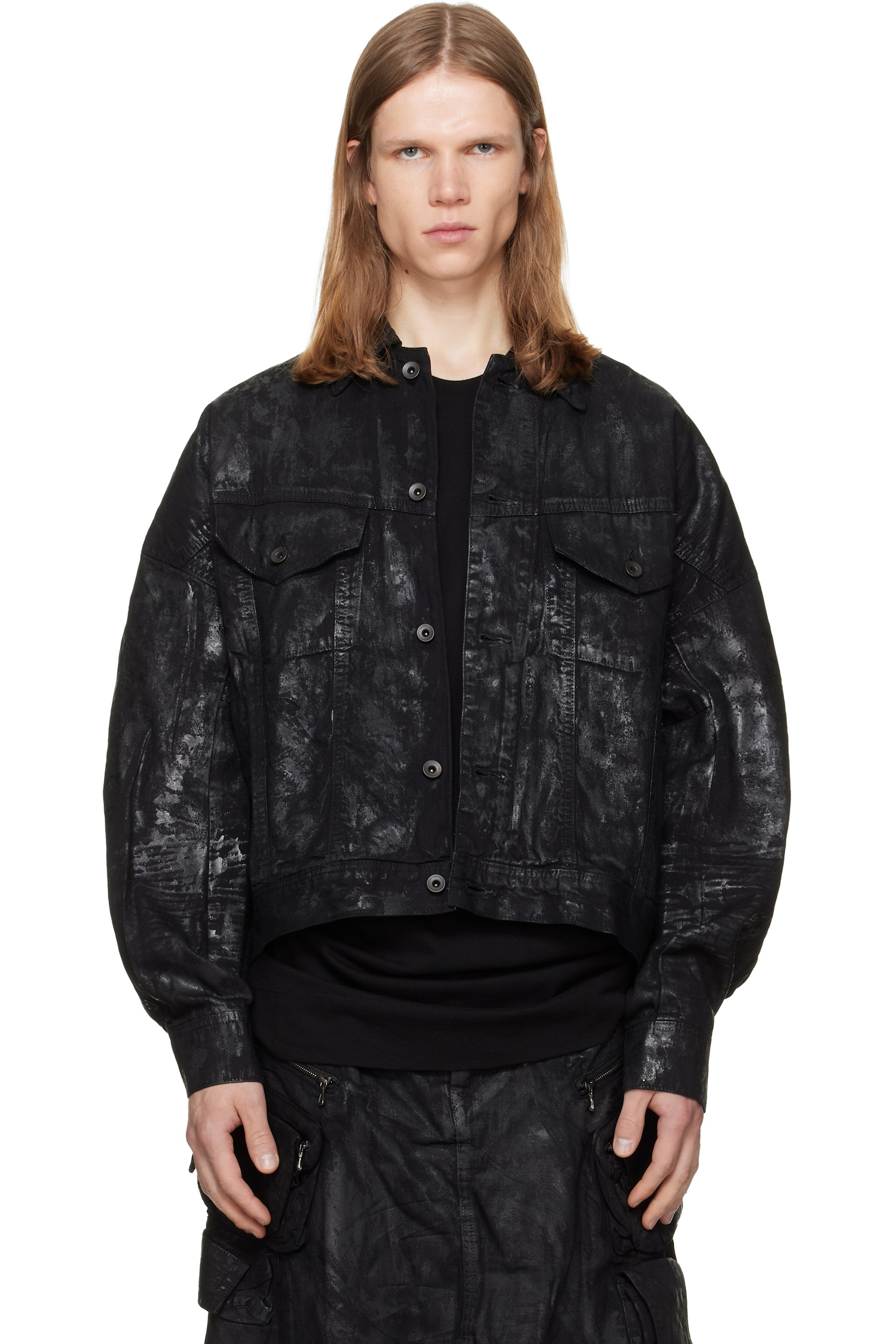Julius - Blouson DK noir en denim enduit