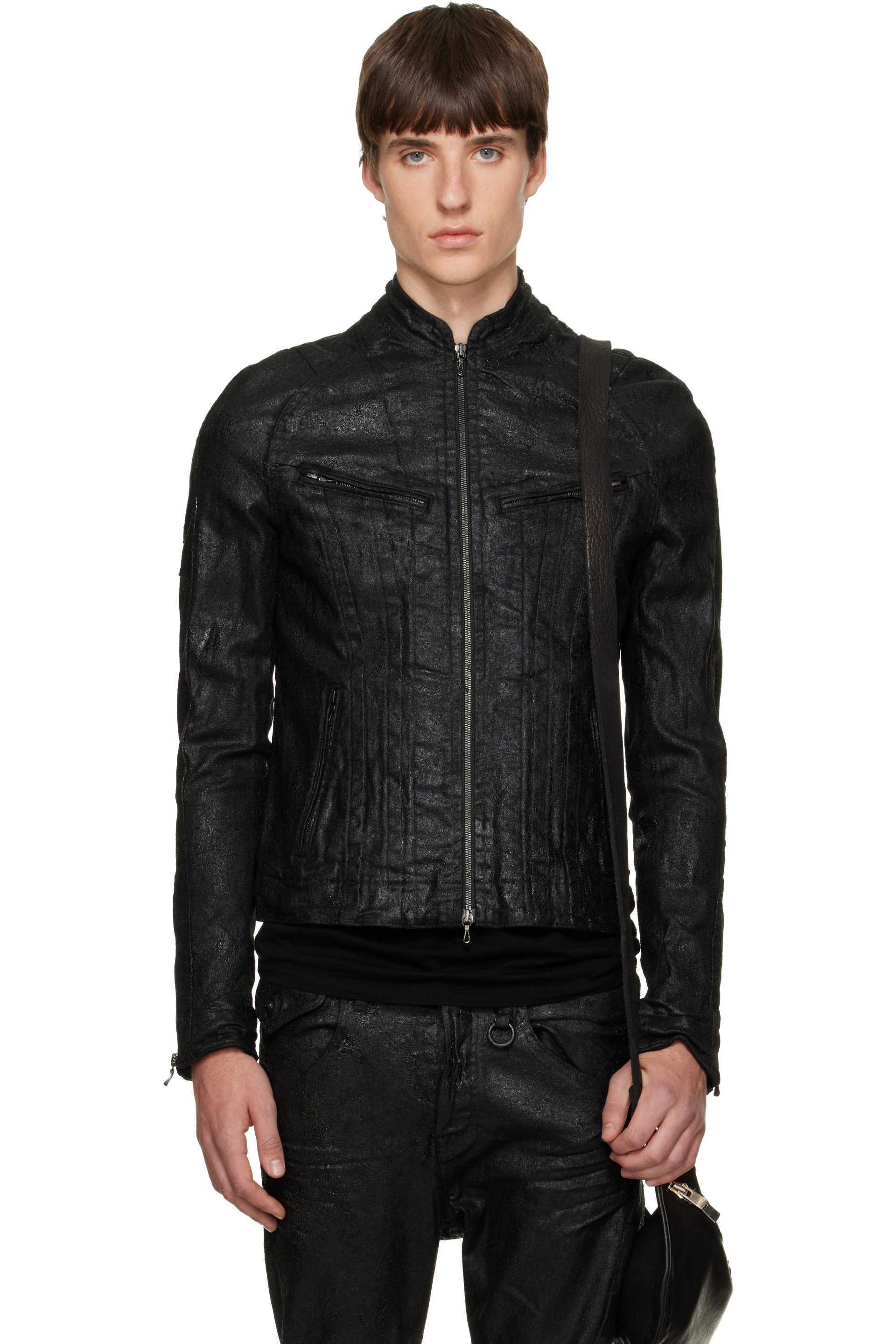 Julius - Blouson motard noir à coutures