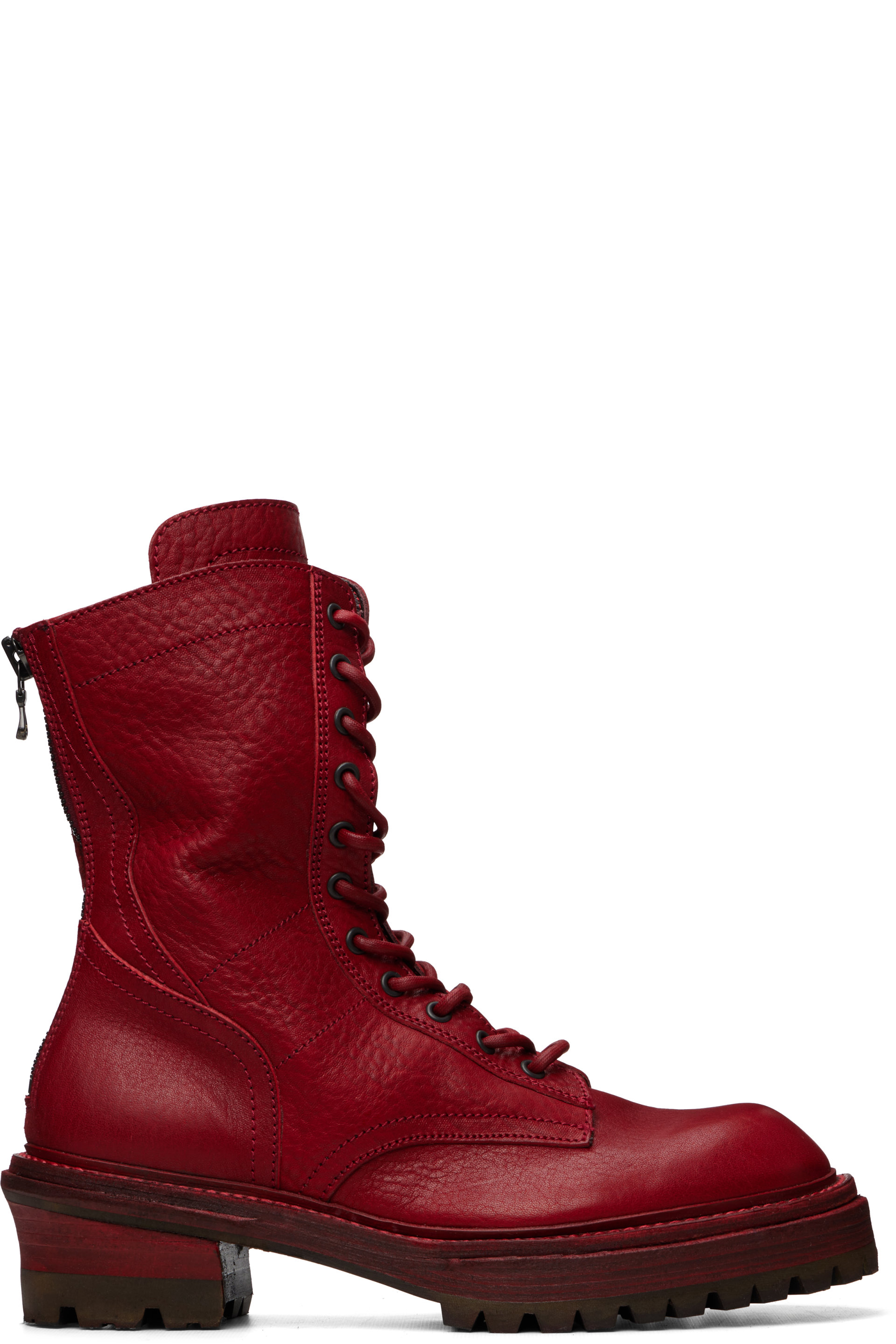 Julius - Red Side Zip Lace Up Boots