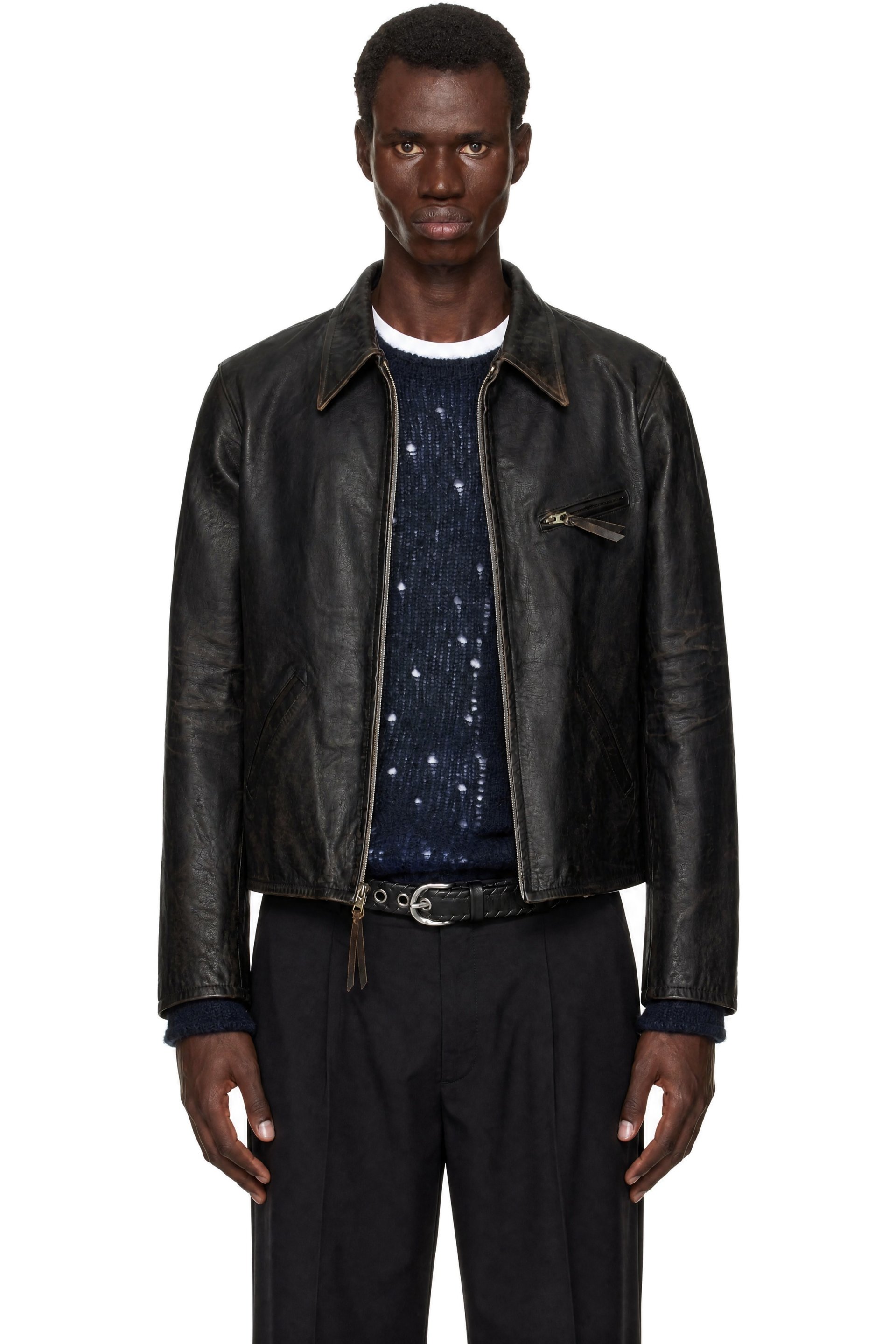RRL - Brown Leather Newsboy Jacket