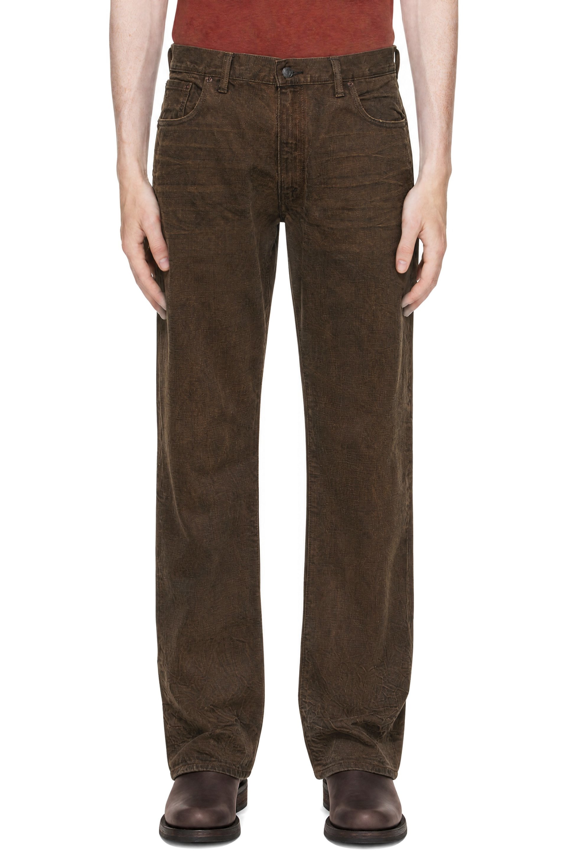 RRL - Brown Slim Fit Five Pocket Jeans